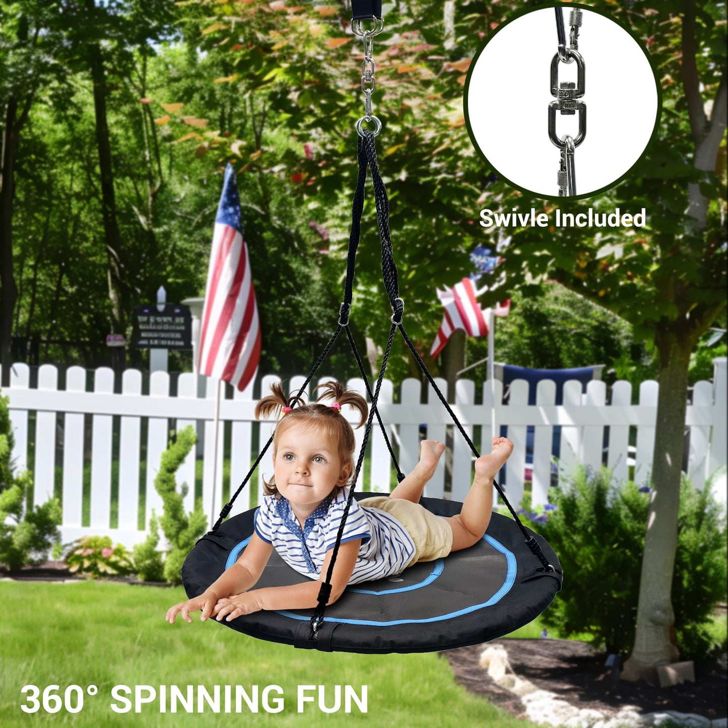 40 Inch Saucer Swing for Kids and Adults OutdoorFlying Tree Swing with Hanging Straps & 360° Swivel 900lbs Weight Capacity Durable Swing Seat for Children (40 Inch)