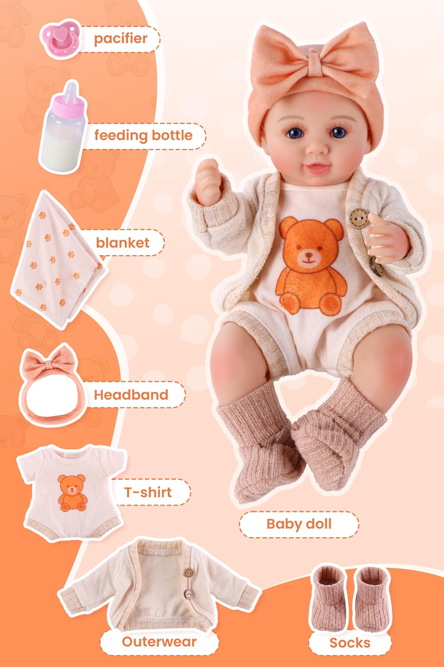 BABESIDE 12 Inch Realistic Full Vinyl Baby Doll Set, Lifelike Small Reborn Baby Doll with Clothes & Accessories, Pretend Play Baby Doll Toys for Girls Ages 3+, Ideal for Birthday