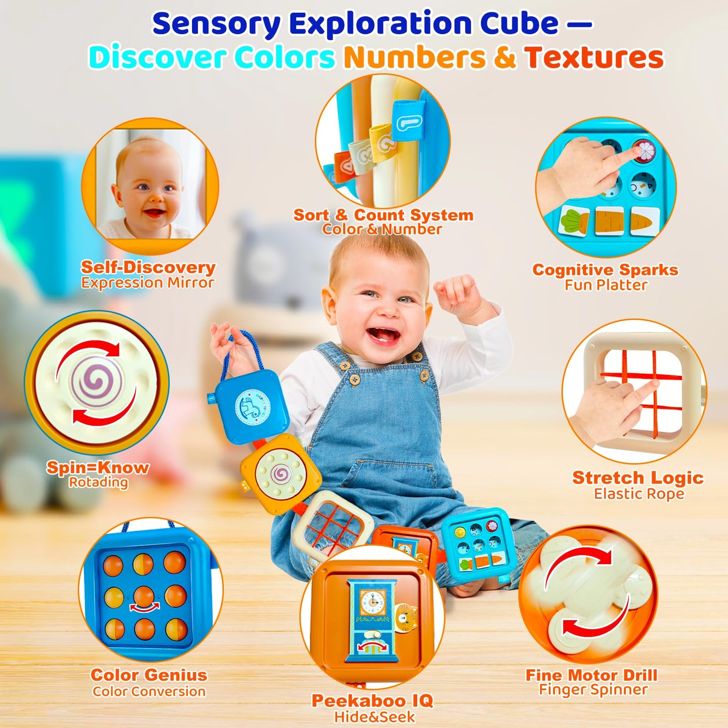 Montessori Busy Board for 1 Year Old, Airplane Toys for Babies 6-12 Months, Sensory Fine Motor Skills Activity Cube, Baby Travel Car Seat Toys for Toddler 1-3