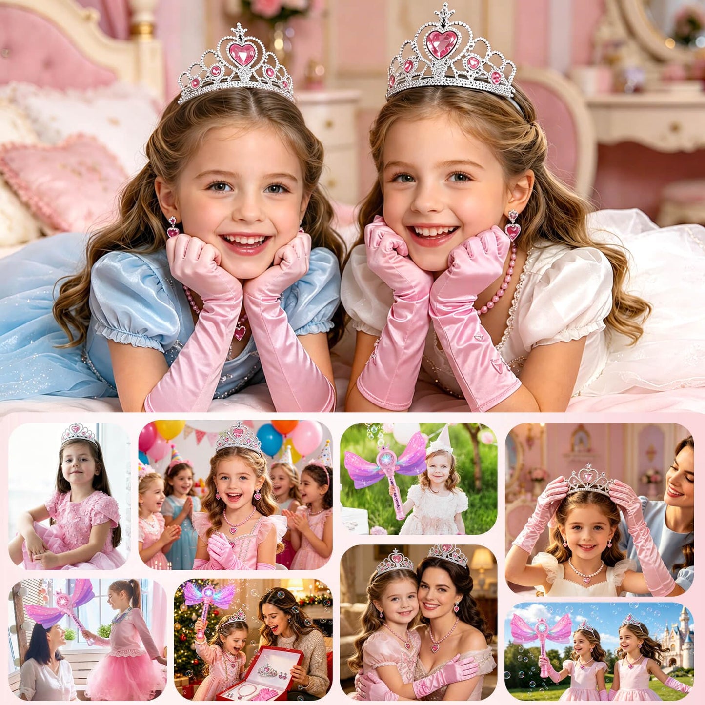 Gretex Bubble Wands for Kids Ages 3-5 Years Old: Girls Dress Up Toys Set Princess Light Up Bubble Wand, Musical Automatic Bubble Blower, Birthday Party Gift for Toddler Girls 3-8 Years Old