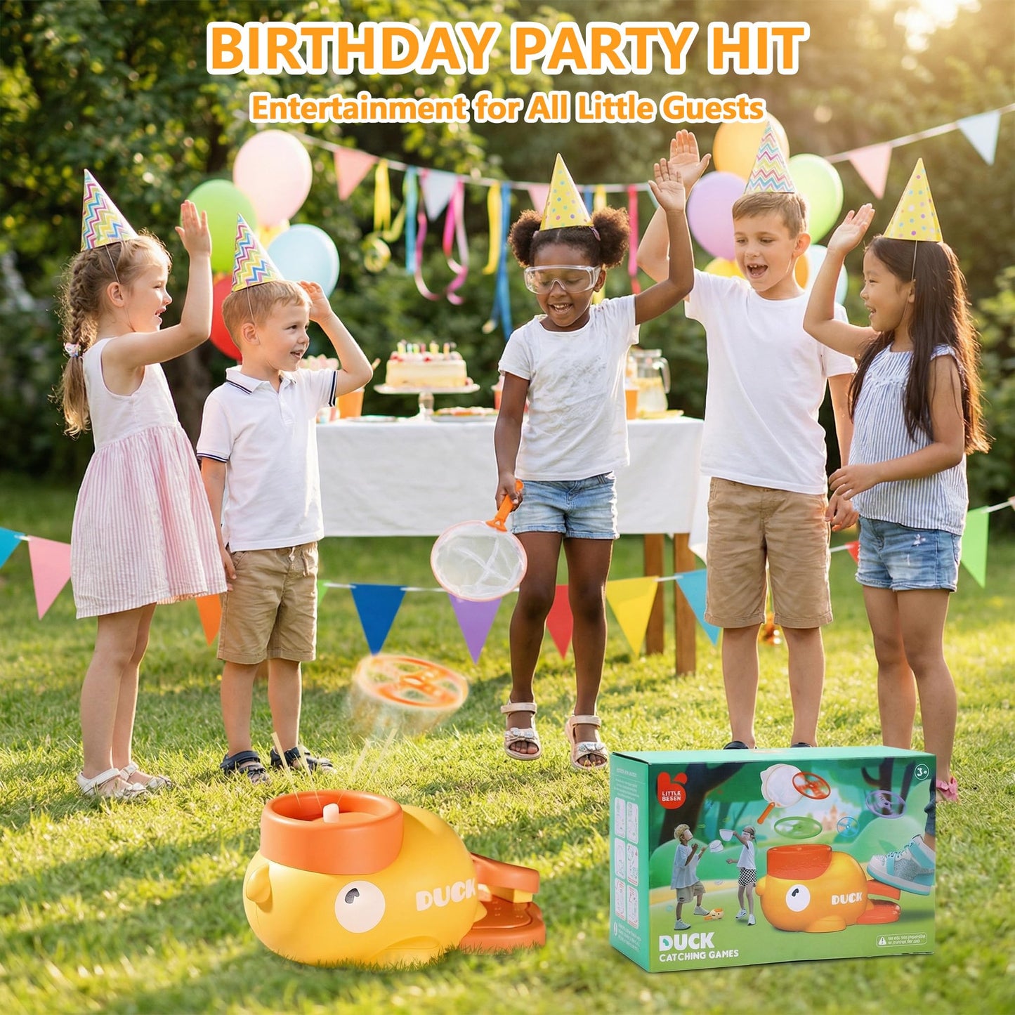Duck Flying Disc Launcher for Kids: 12 Piece Flying Discs Launcher Throw and Chasing Catching Games - Outside Toys Kids Ages 3-5 6-8 Boys Girls Family Courtyard - Birthday Party Gift for Kids
