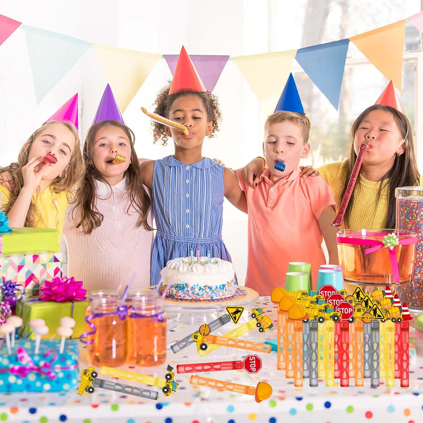 QZCPGP Construction Party Favors,24Pcs Construction Bubble Wands for Kids Birthday Party Supplies,Baby Shower Prizes Pinata Goodie Bag Stuffers Gift