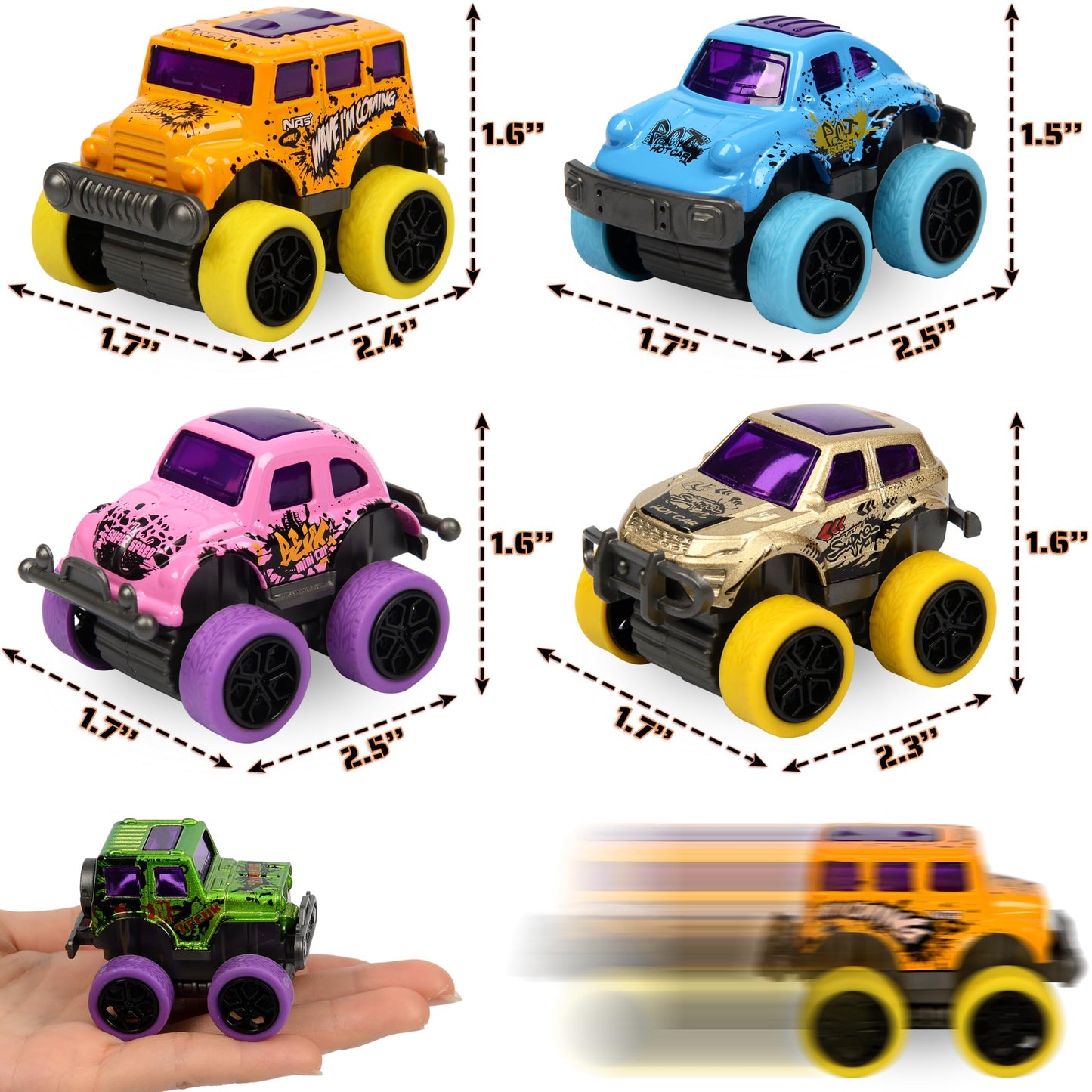Monster Truck Christmas Stocking Stuffers for Boys Age 3-6 – Pull Back Monster Trucks for Party Favors, Set of 8