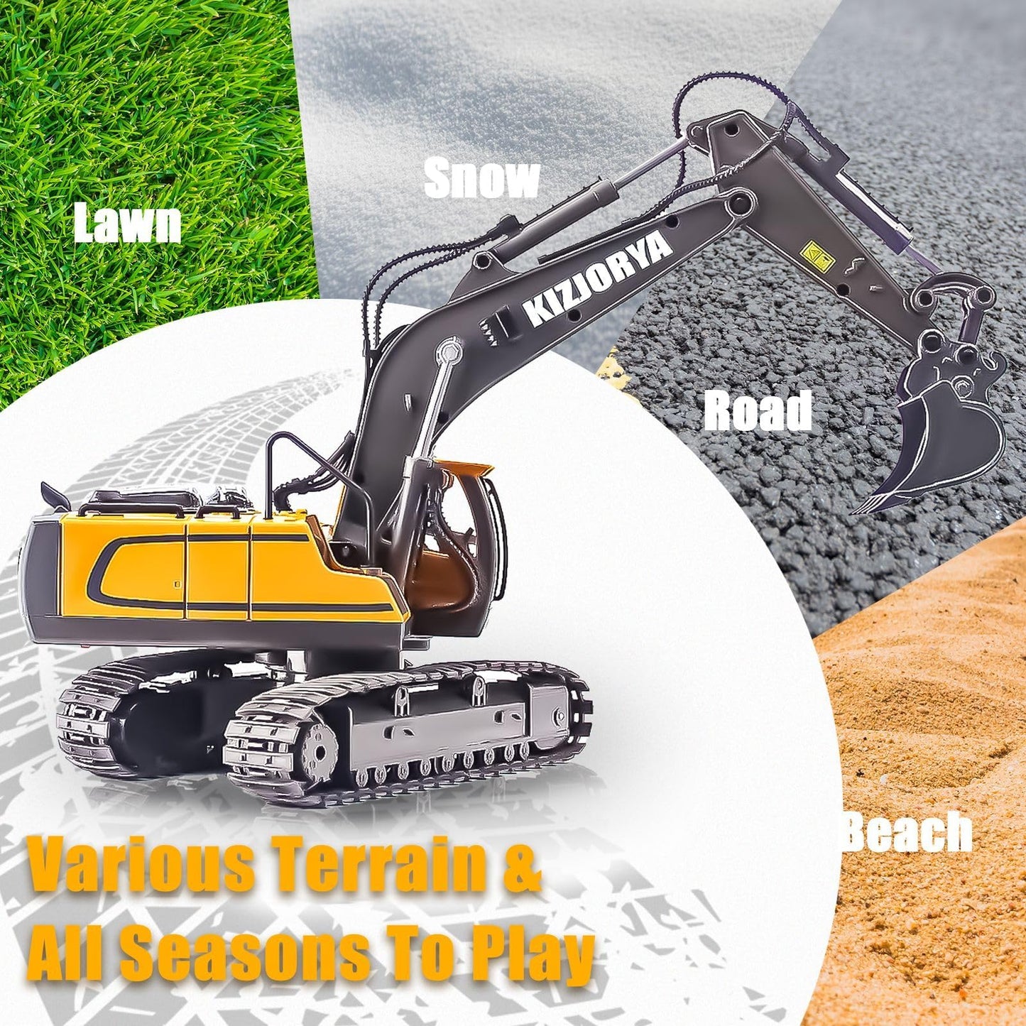 KIZJORYA Remote Control Excavator, Toys for Boys Age 6-12, Rechargeable 11 CH RC Construction Vehicles Truck with Sound Light Metal Shovel, Birthday for Kids 7 8 9 10+ Year Old(2.4 GHz)