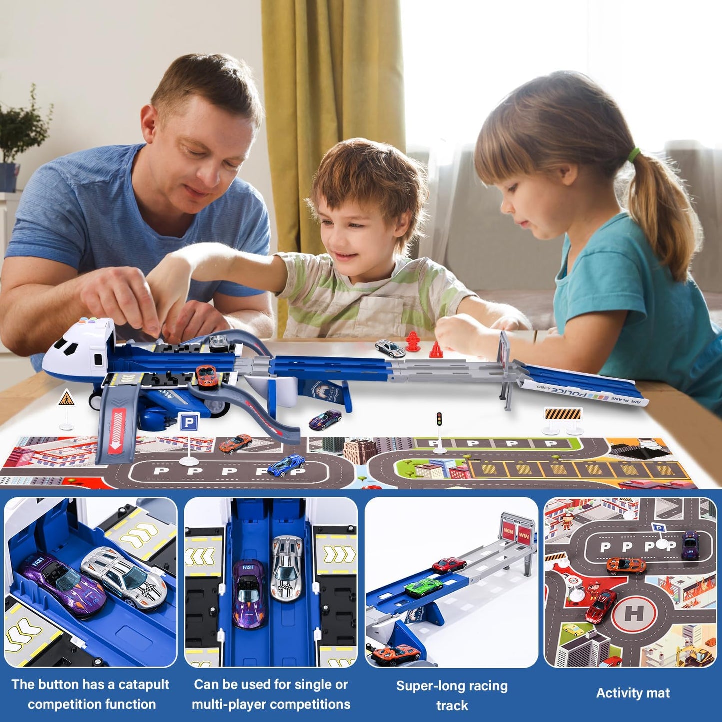 Tyyseis Airplane Race Track Kids Toys with Lights and Sound,Foldable 4 Layer Track Toy Set,Aairplane with Game Mat, Airplane Racing Cars,Christmas Birthday Gifts for Age 3 4 5 6+Years Old Boys Girls