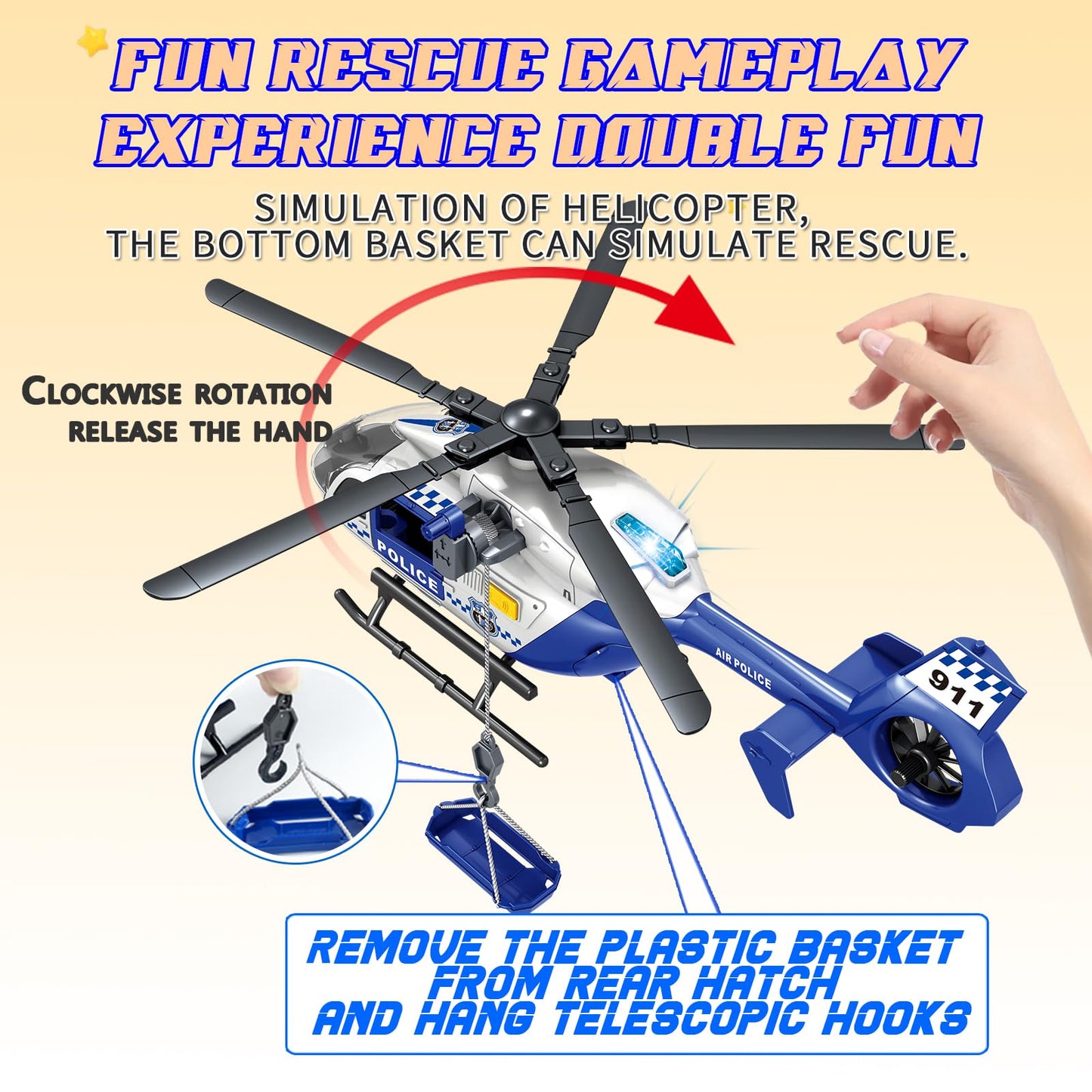 RANHANGQI 15" Rescue Helicopter Toy Light and Sound Rescue Vehicles Toys for Kids Aged 3 Toddler Kids Boys Gifts (Rescue Helicopter)