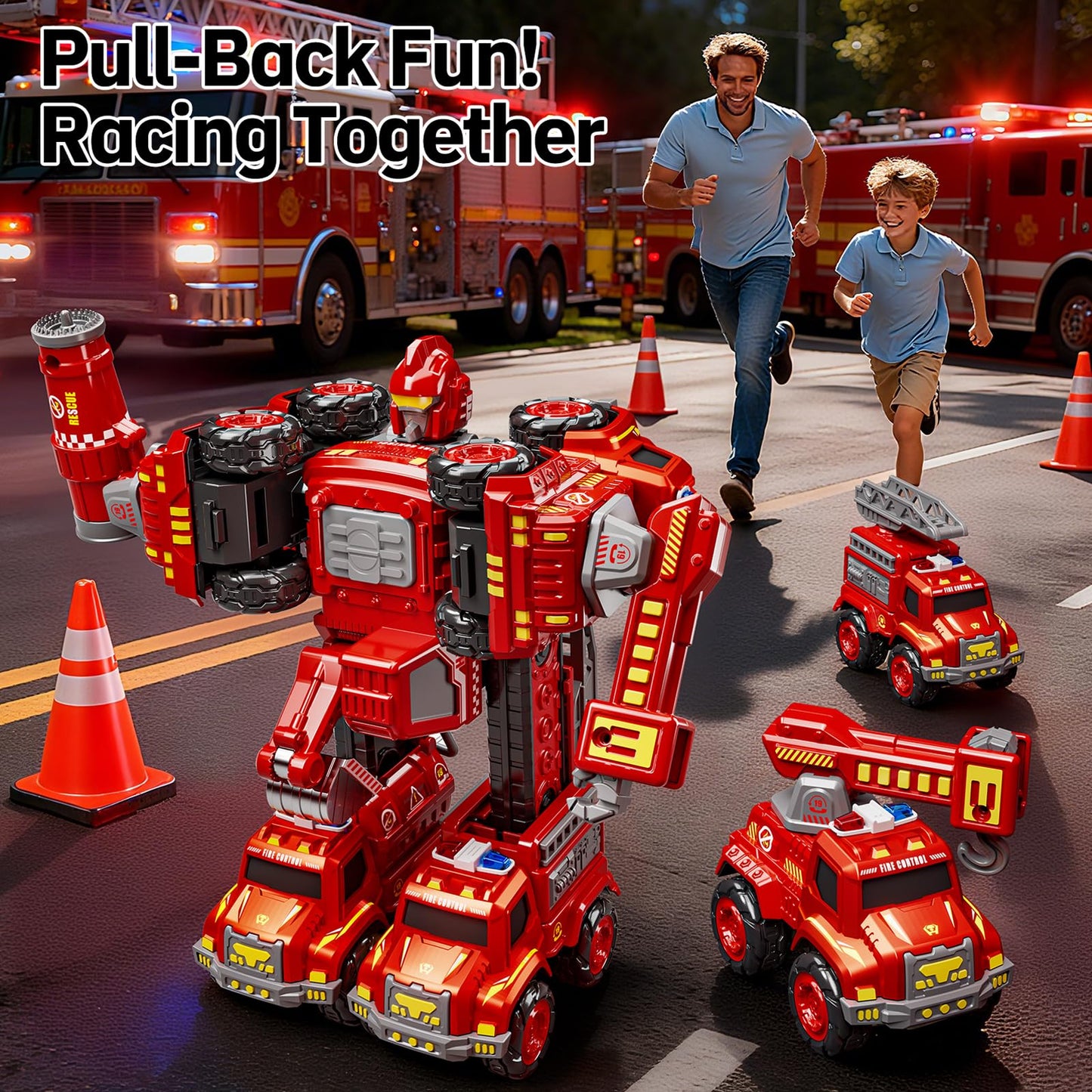 KIZONLY Transform Toys for Boys 4-6, 5 in 1 Take Apart Toys for Boys 3-5, Fire Firetruck Transforming Assembling Robot Toy for Kids, Educational Birthday Gift for 4 5 6 7 8 Year Old Boy Girls