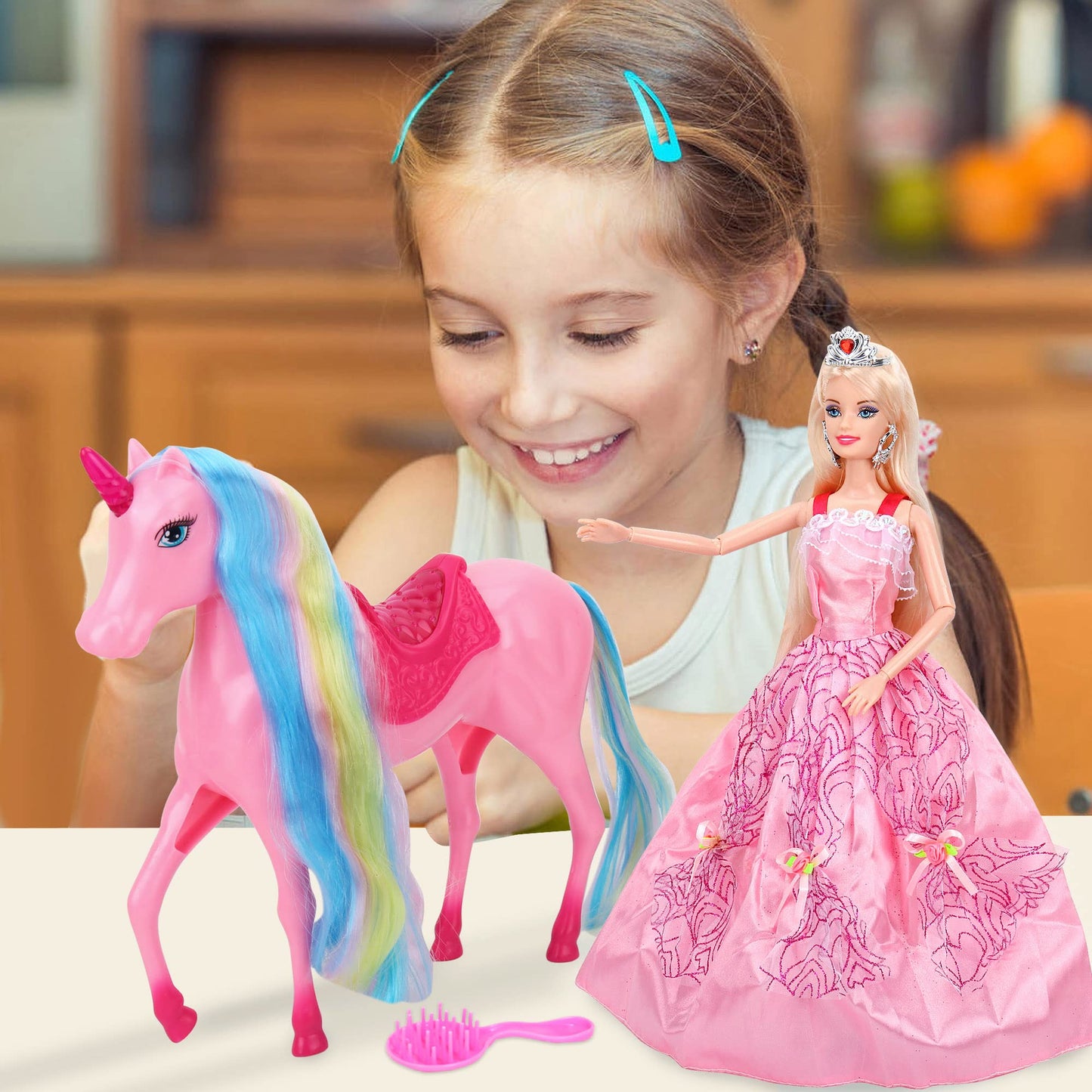 BETTINA Magical Light Unicorn Princess Dolls Set, Unicorn Toys for Girls, Horse Toy with Mane and Tail, Princess Toys, Unicorn Gifts for Girls