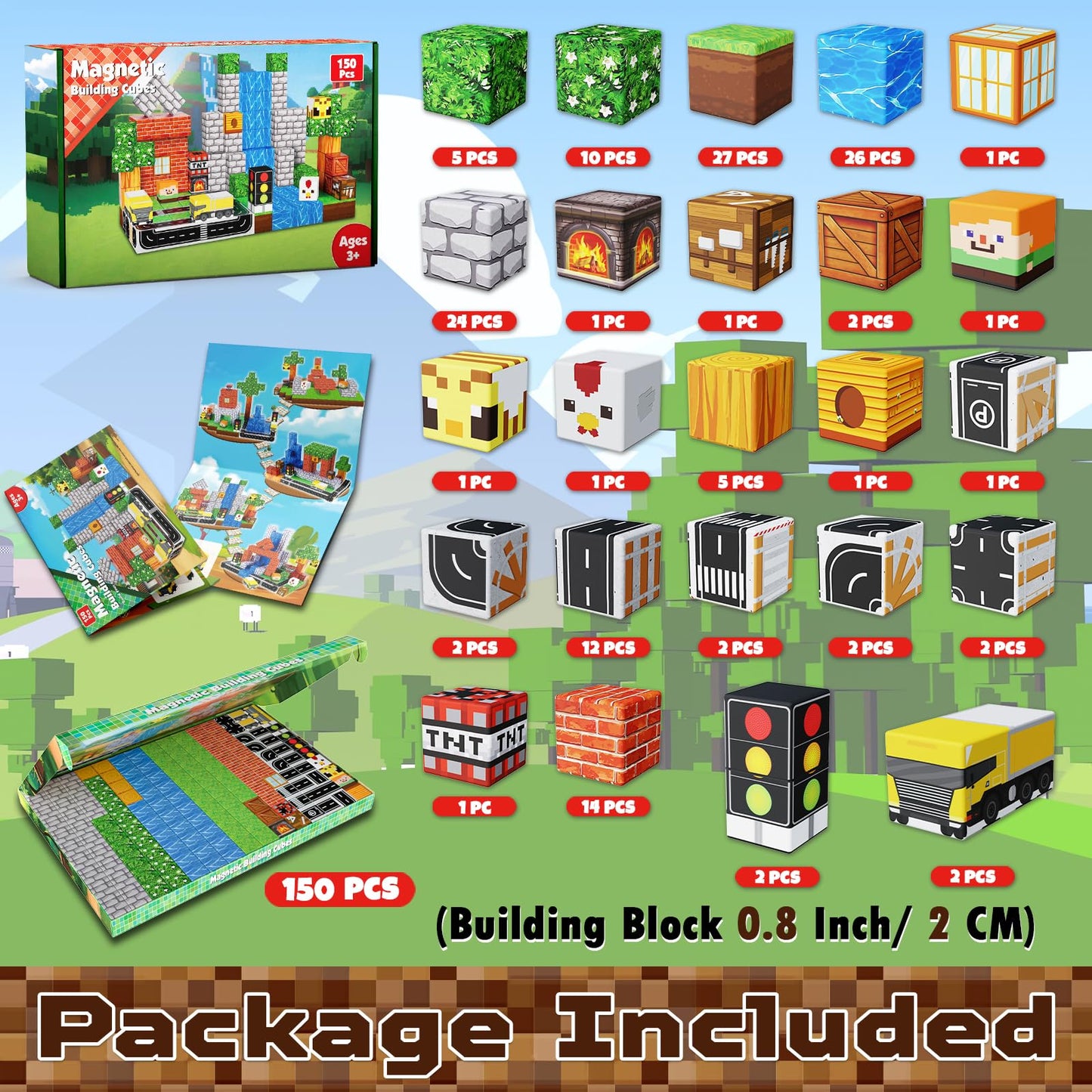 Magneverse 150 PCS Magnetic Blocks - Building Block for Kids Ages 4-8, Magnet Blocks Cubes for Boys Girls, STEM Educational Stacking Magnet Toy for 3 4 5 6 7 8 9 10 11 12 Birthday Gifts