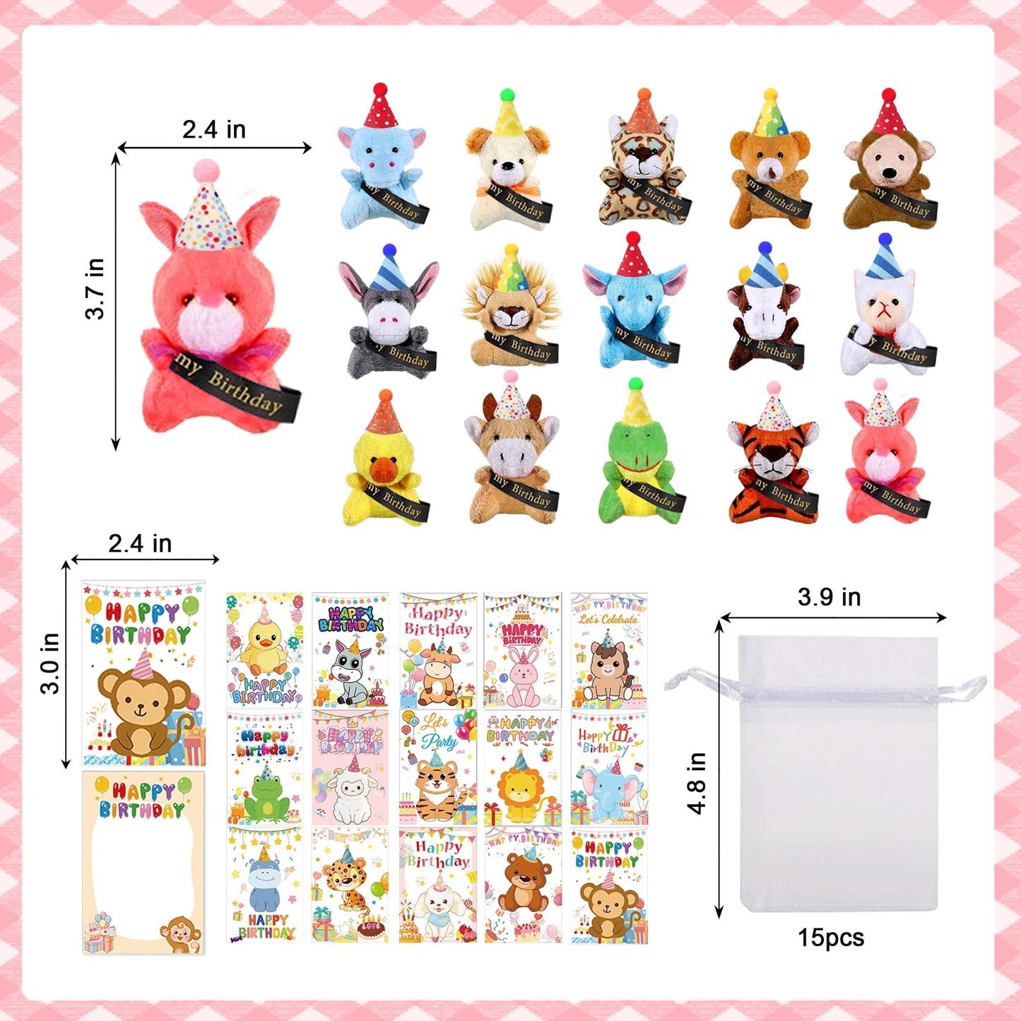 Birthday Animal Plush Keychains Bulks – Valentines Day Gifts for Kids, Small Stuffed Animals Toys with Gift Bags, School Classroom Party Favors for Students Goodie Bag Fillers Easter Egg Fillers