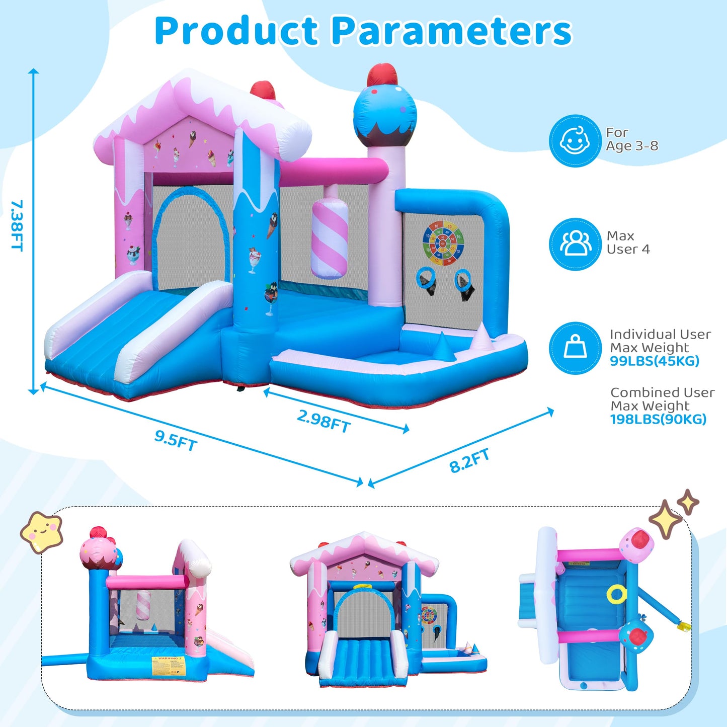 TOAOB Inflatable Bounce House - 8-in-1 Bouncer House for Kids Ages 3-6, Indoor & Outdoor Bouncy Jumping Castle Slide with Blower for Backyard Birthday Party