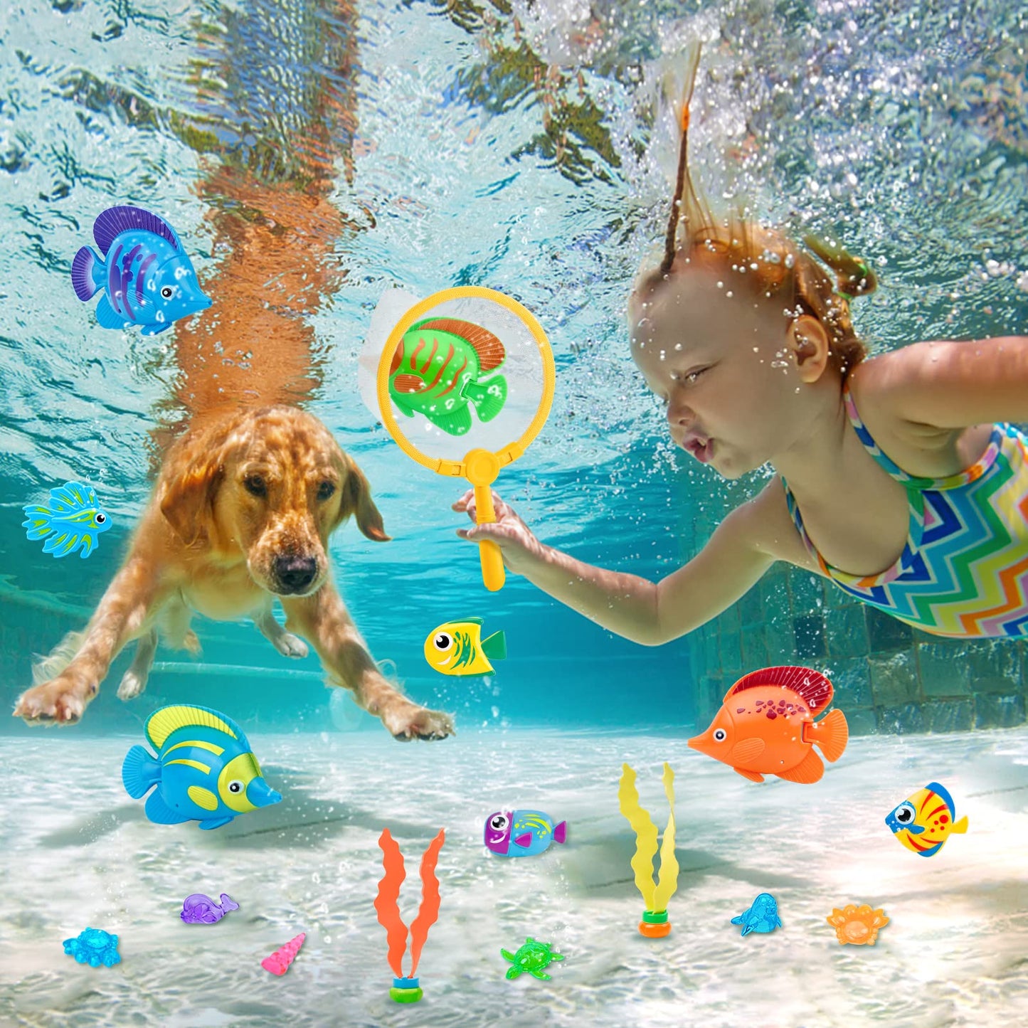 Korlon Tec 23 Pcs Pool Toys for Kids, Bath Toys Dive and Grab Fishing Game Set, Diving Toys for Summer Pool Swimming Bath Time