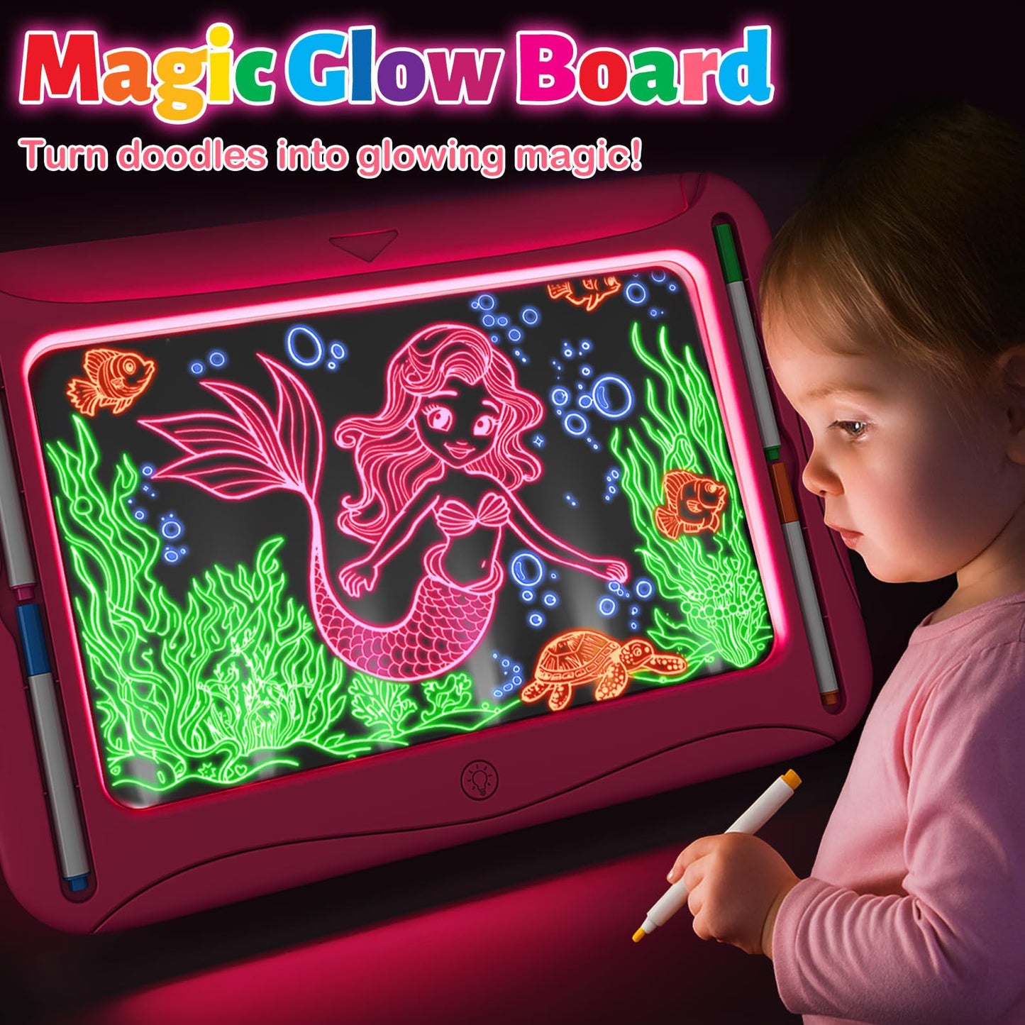 Ultimate LED Drawing Board for Kids Ages 5-7, Girls Toys Age 6-8, Christmas Birthday Gifts, Light Up Tracing Pad, 9 Double-Sided Cards, 6 Markers, Arts Crafts Learning Toy, Magic Doodle Writing Tablet