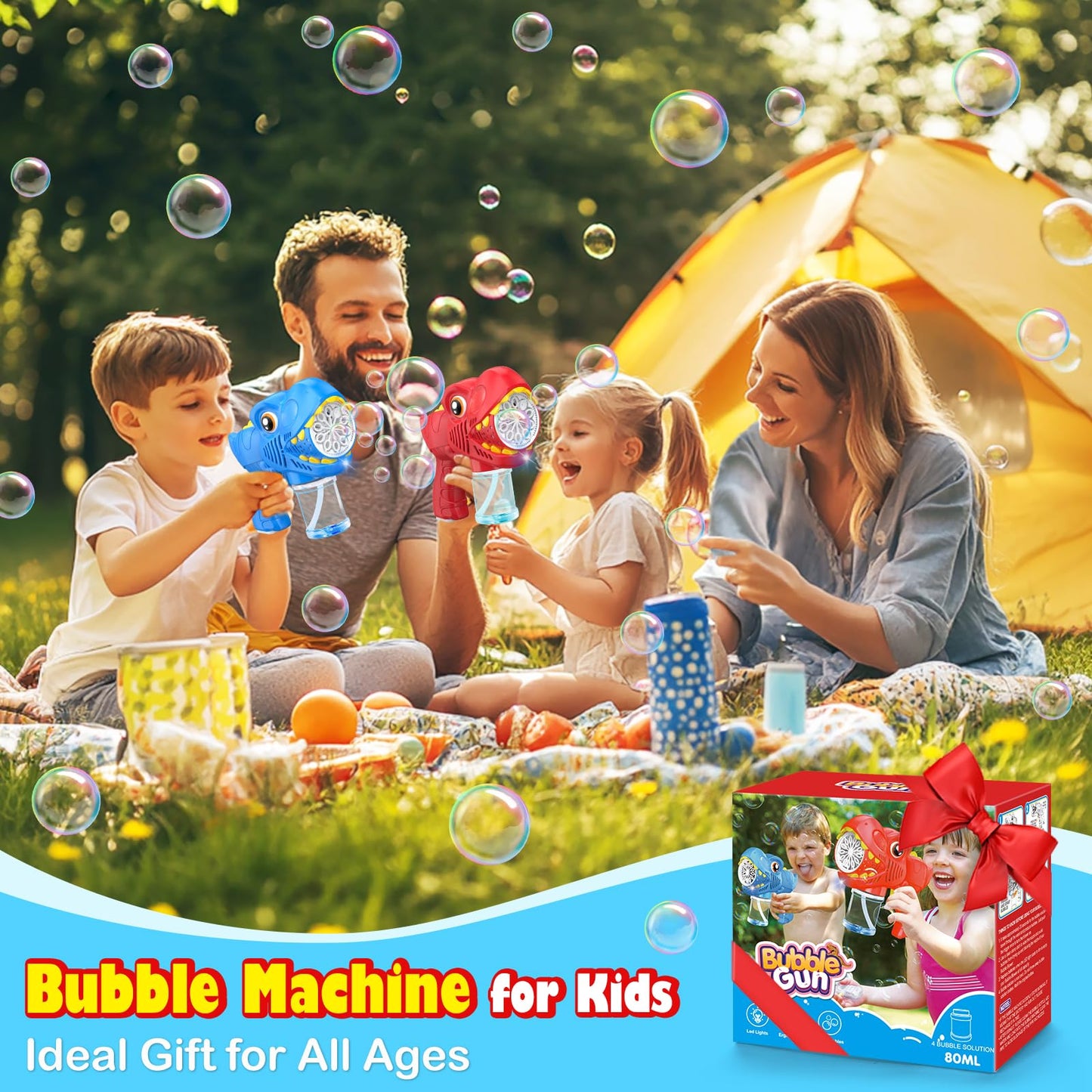 2Pcs Bubble Machine Gun Kids Toys Bubble Maker with 1800mAh Rechargeable Battery 4 Solutions Bubbles for Kids 4-8 Toddlers 1-3 Easter Basket Stuffers Dino Outdoor Toy Valentine Boy Girl