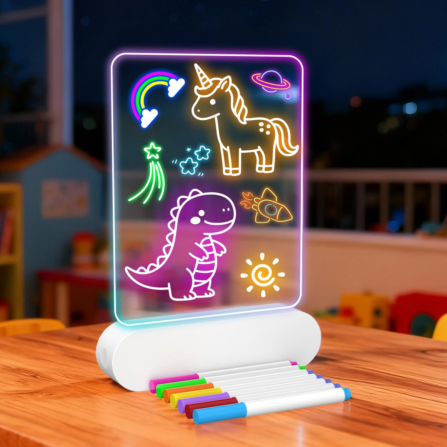 MOKOQI Rechargeable LED Drawing Board | Cordless LED Note Message Board for Kids，DIY Kids Own Night Light | Dry Erase Writing Board | Easter Birthday Gifts for Girls Boys 6-8