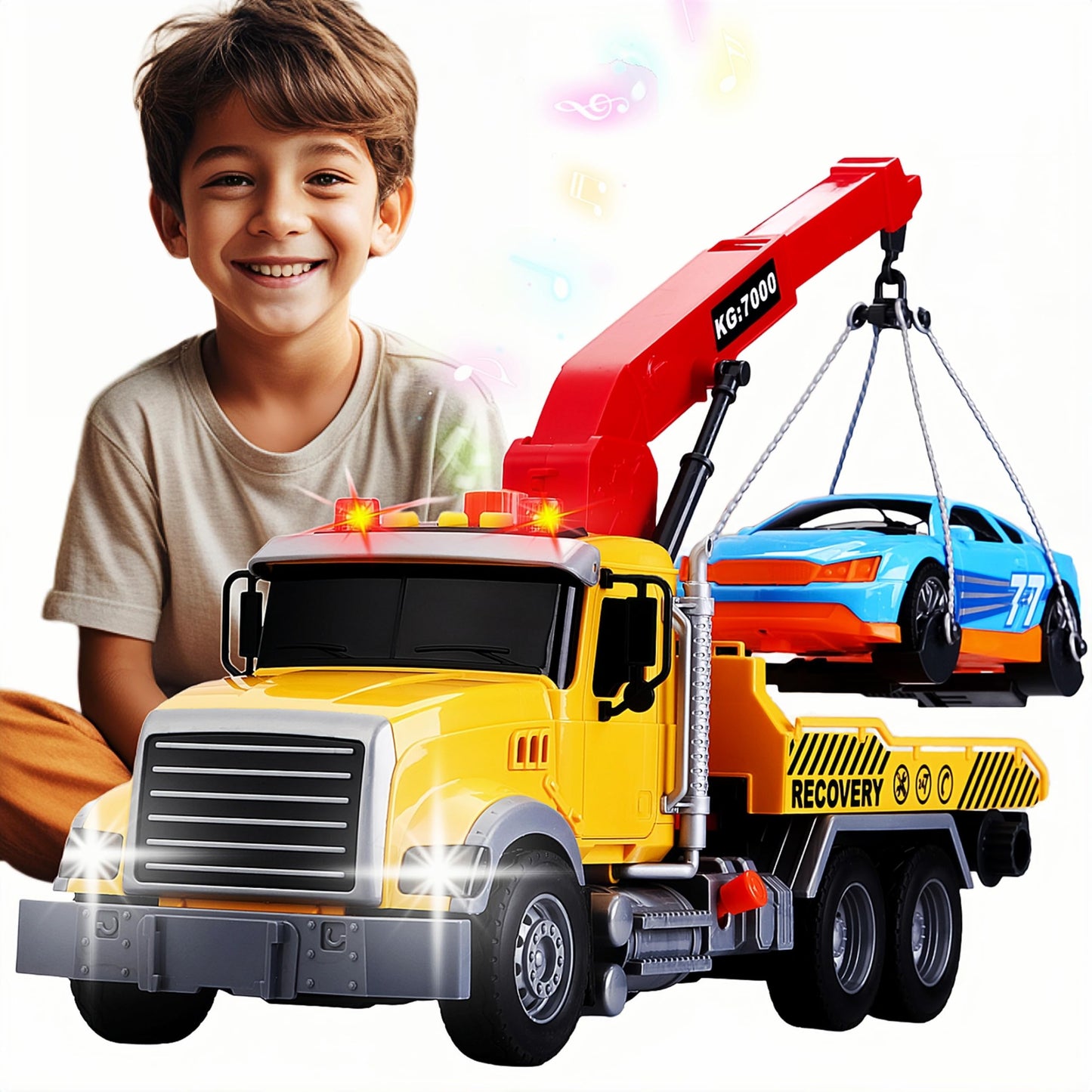 DDZOOU Kids Tow Truck with Car Toys for Boys Ages 4-7, Large Tow Truck Toys with Working Hook Lights and Music Rescue Toys for Kids 8-12 Birthdays