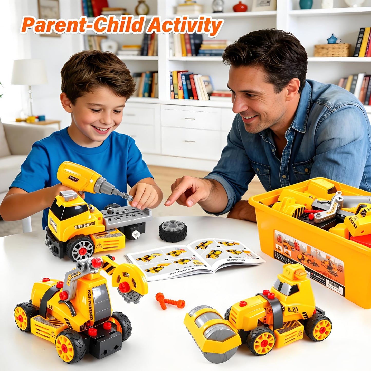 FLY2SKY Take Apart Toys for 3 4 5 6 7 8 Year Old Boys 9 in 3 Construction Toy with Electric Drill Take Apart Truck Set DIY Engineering Building Toy Push & Go STEM Toy Gift for Boys Toys Age 6-8