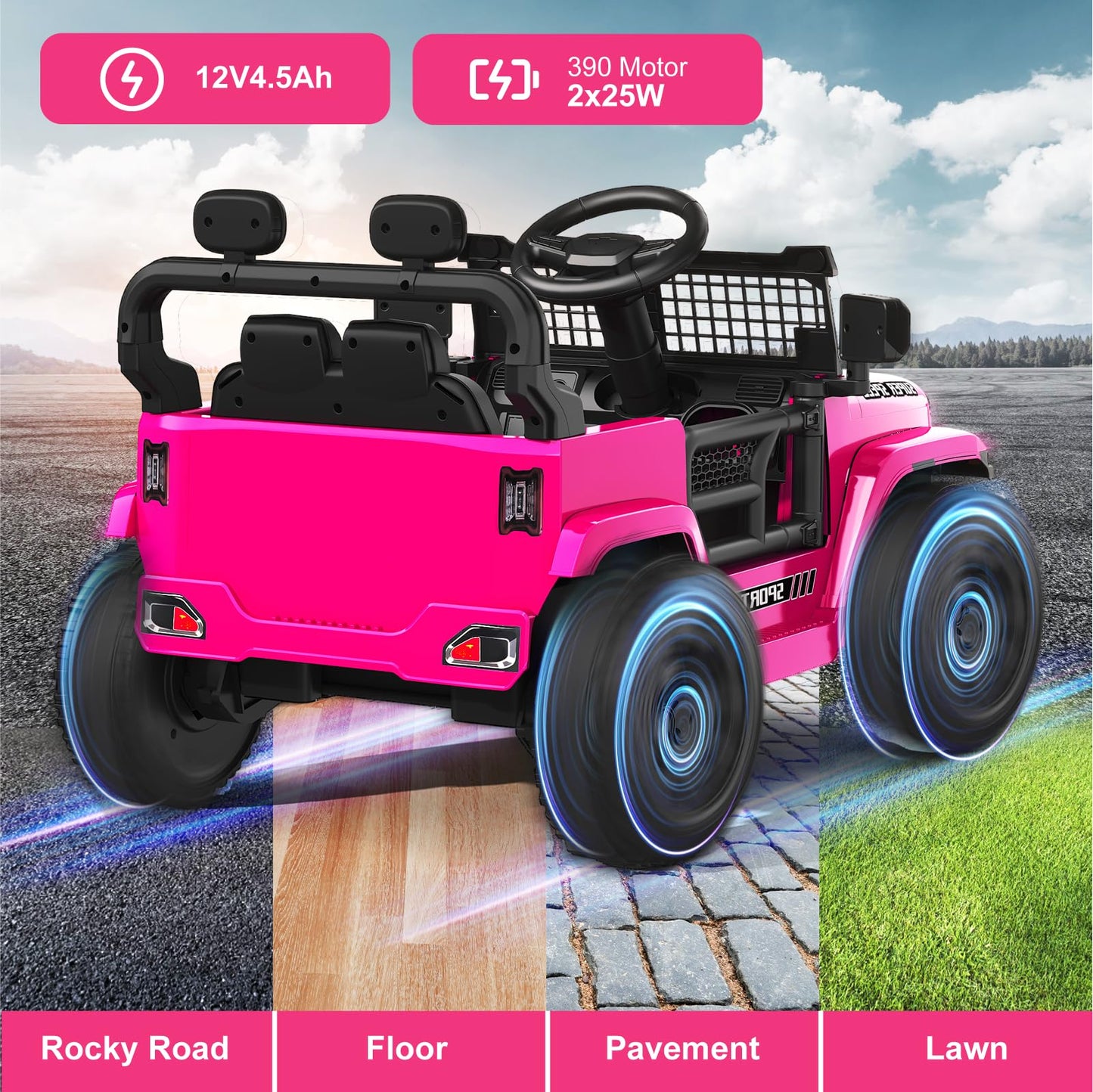 TRINEAR 12V Ride on Toys with Parent Remote Control, Toddler Electric Car with Spring Suspension, LED Lights & Music Player - Safe Battery Car for Kids, Easy to Assemble, Pink