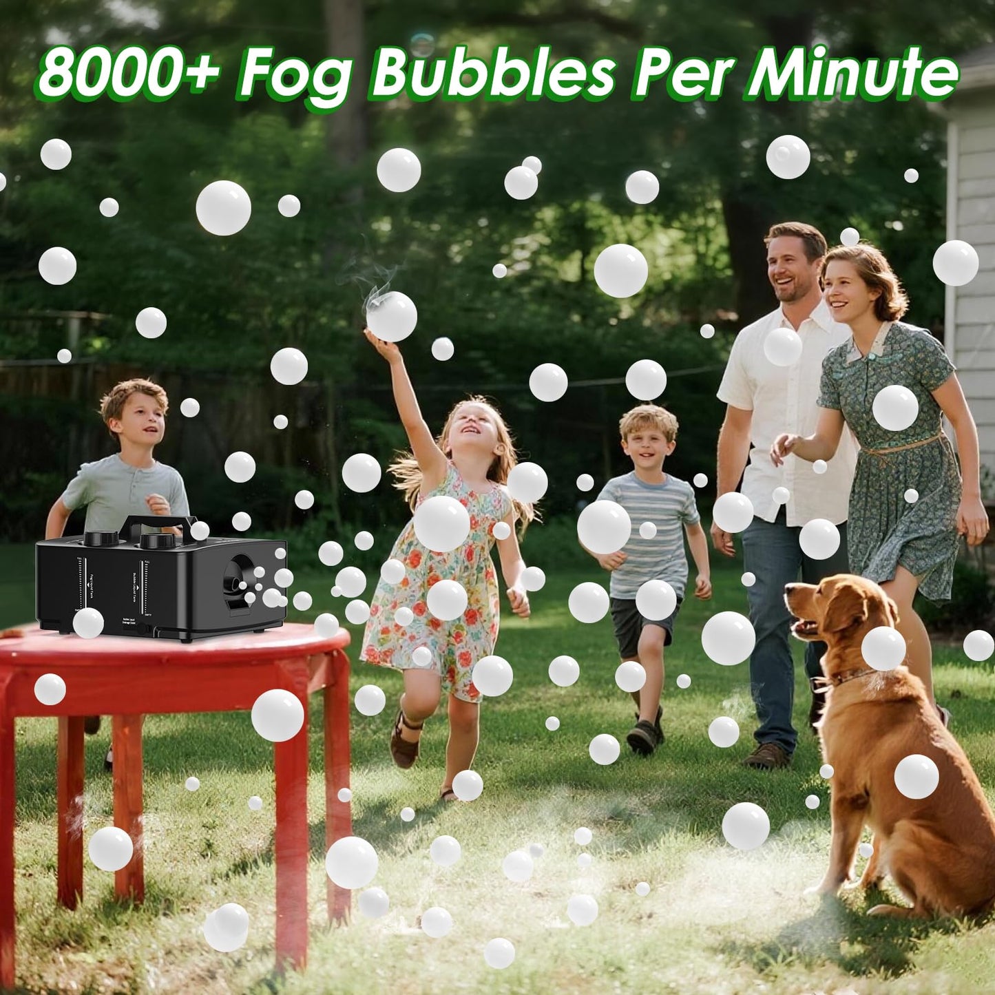 Wisdomlit Fog Bubble Machine, 2-in-1 Smoke Bubble Maker, 400W No-Spill Smoke Bubble Blower, 8000+ Colorful/Fog Bubbles for Kids Toddlers Indoor Outdoor Birthday Party