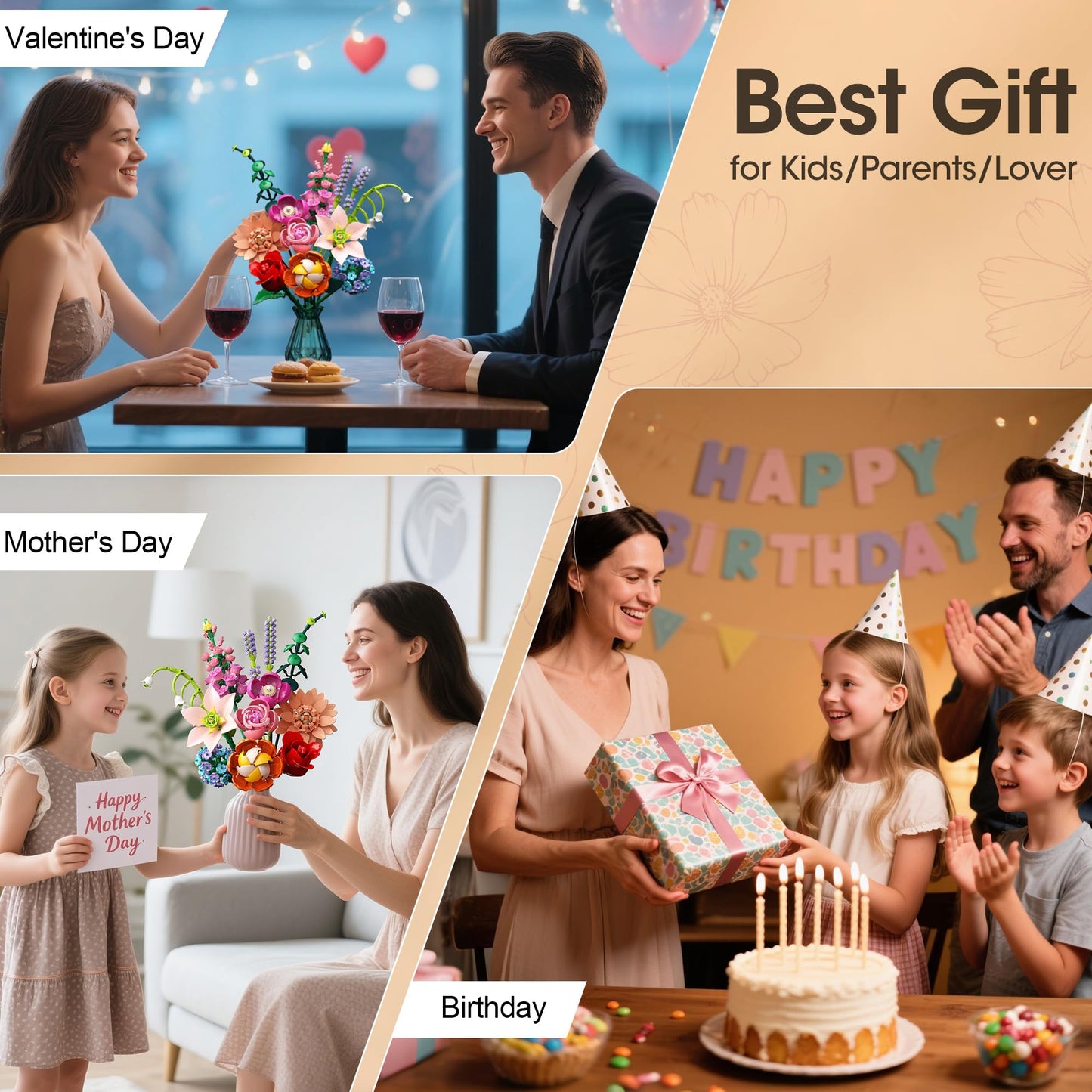 Flower Bouquet Building Set, 762Pcs Flowers Model Kit Creative STEM Toy for Home Office Decor, Valentine's Day/Birthday/Mother's Day for for Women Kids Girls