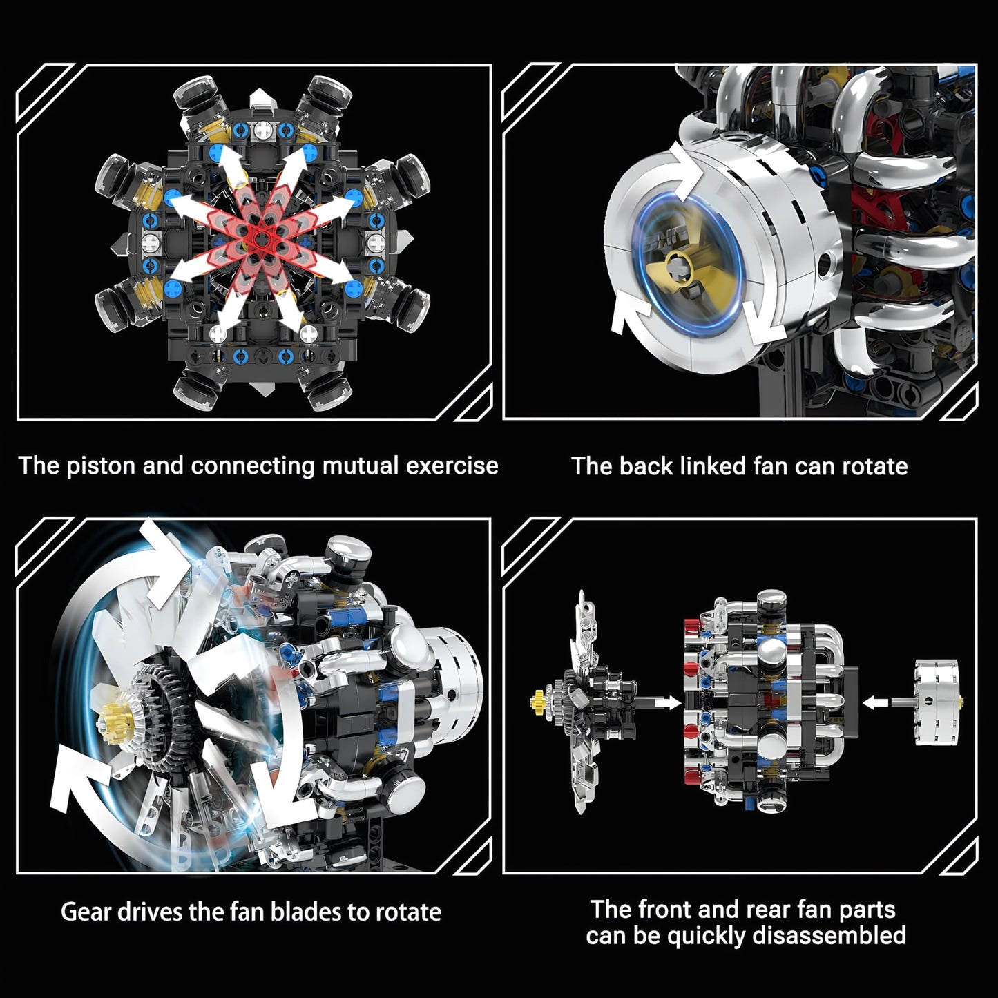 V8 Engine Model Kit That Runs on Electricity - 558-Piece Mini Turbofan Jet Engine Kit with Rechargeable Electric Motor Realistic Continuous Blade Rotation STEM Airplane Toy for Adults & Kids Ages 14+