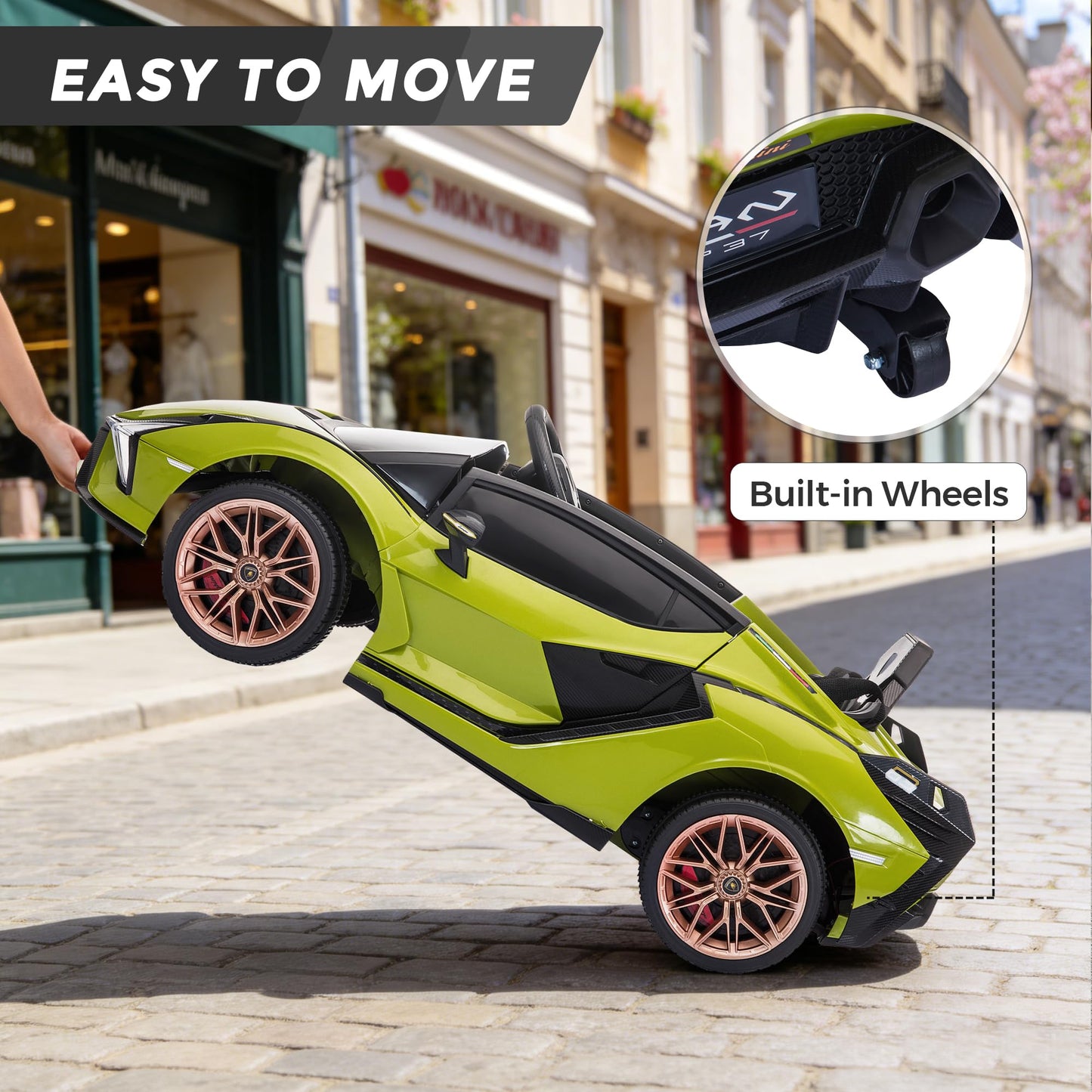 TOBBI 12V Kids Electric Ride On Car, Licensed Lamborghini SIAN Parente Remote Control Toy Toddler Battery Powered 4 Wheeler Vehicle to Drive with Safety Belt/Horn & LED Lights for Children 1-6-Green