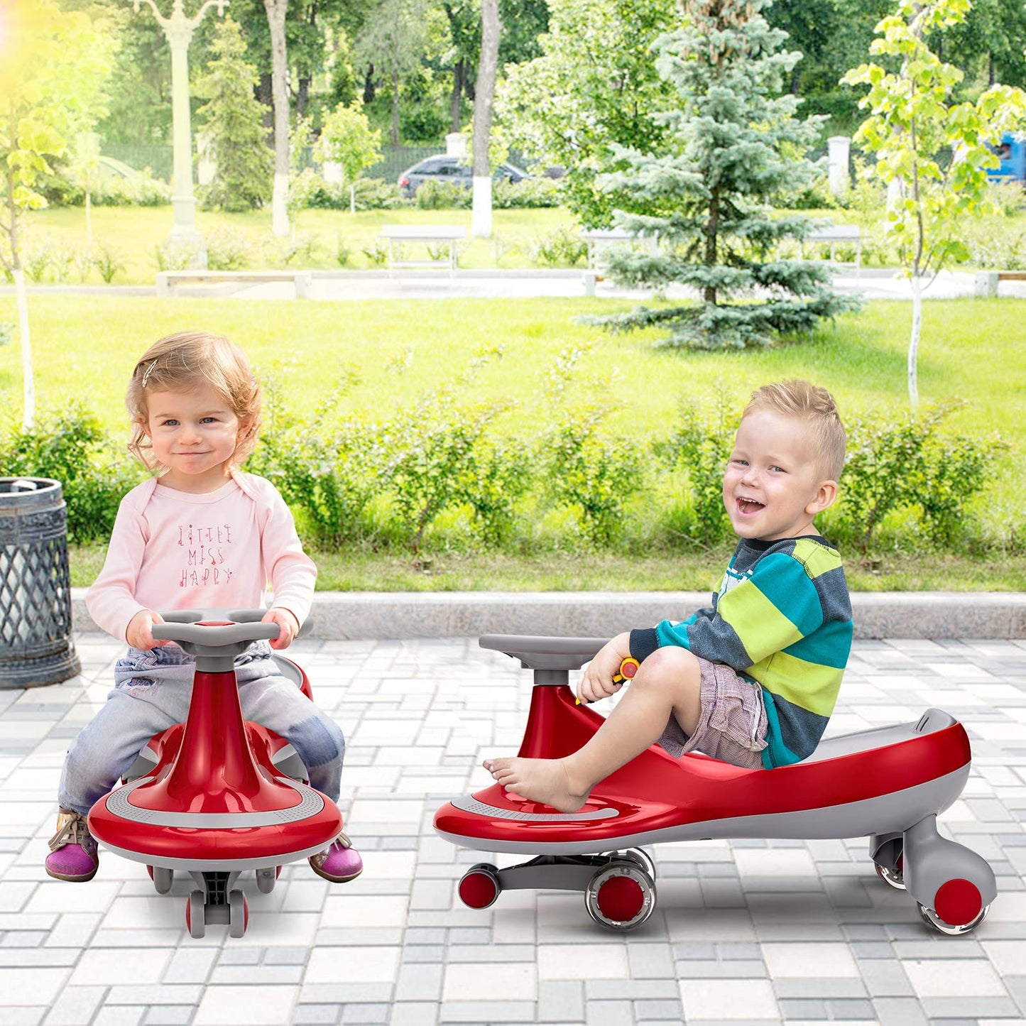 HONEY JOY Wiggle Car, 2 in 1 Swing Car for Kids, LED PU Flashing Wheels, No Batteries, Gears or Pedals, Uses Twist, Turn, Ride On Toy for Toddlers Boys Girls 3 Years and Up (Red)