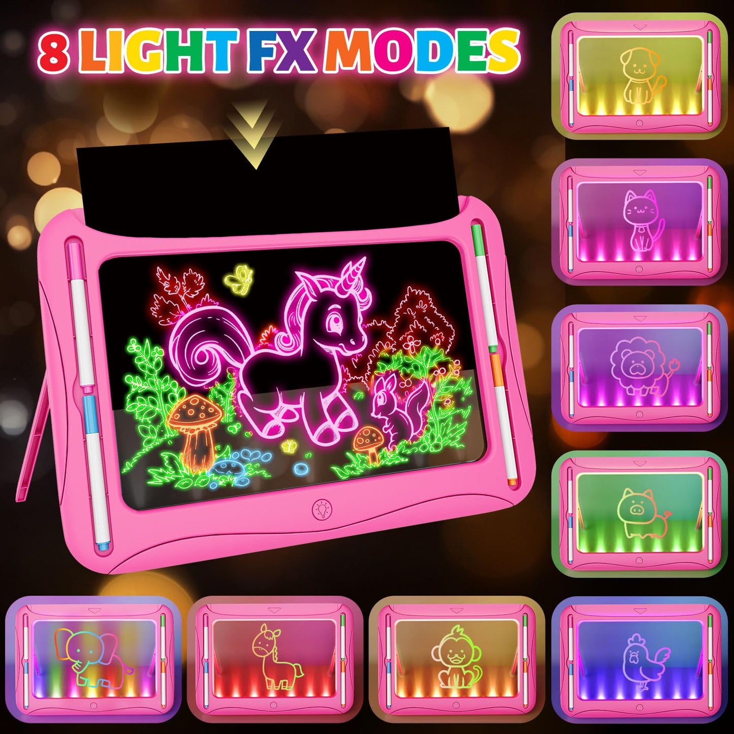 Ultimate LED Drawing Board for Kids Ages 5-7, Girls Toys Age 6-8, Christmas Birthday Gifts, Light Up Tracing Pad, 9 Double-Sided Cards, 6 Markers, Arts Crafts Learning Toy, Magic Doodle Writing Tablet