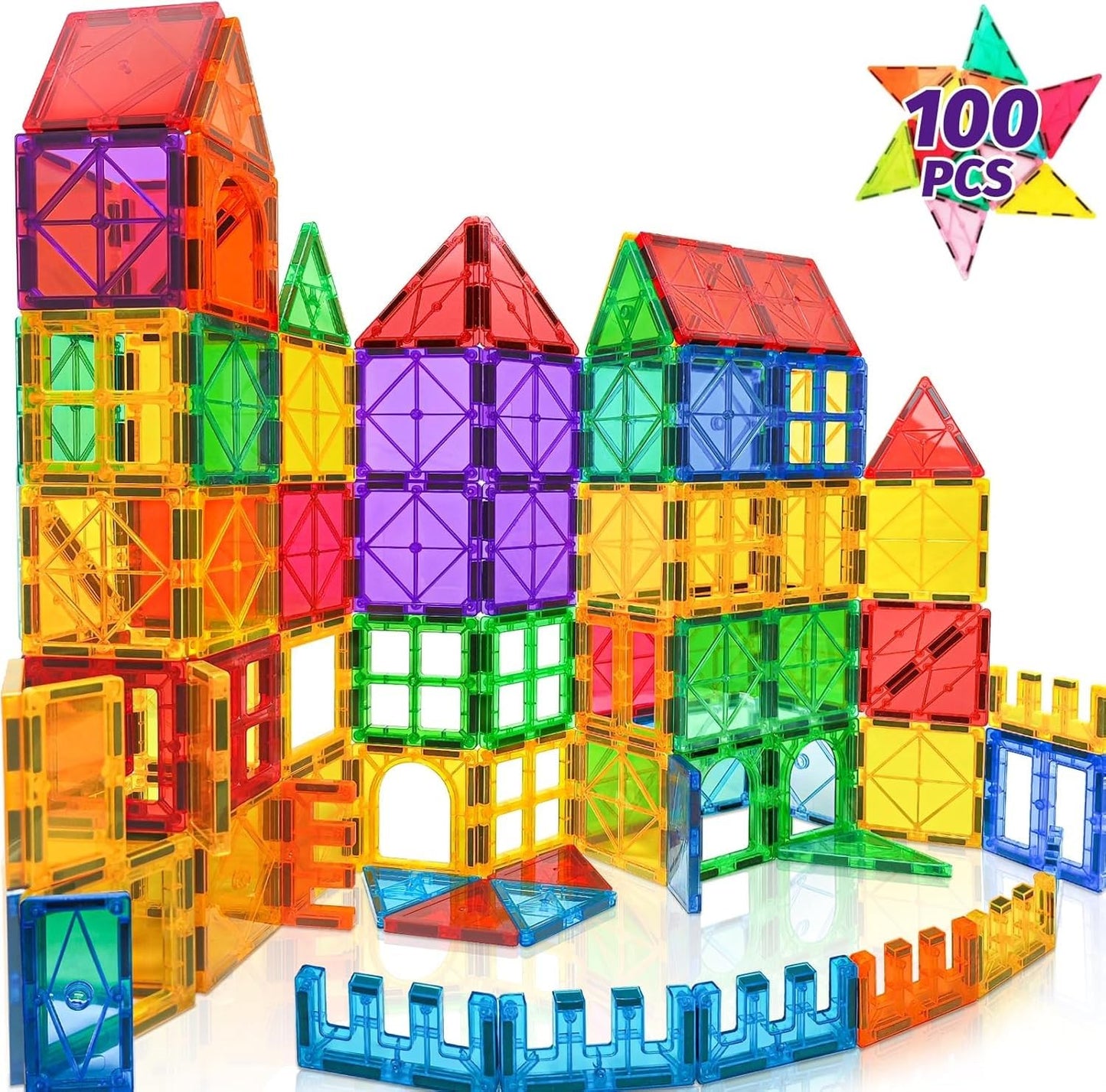 Landtaix 100pcs Magnetic Tiles Magnetic Building Blocks for Toddlers 3 4 5 6 7 Year Old Boys Girls Educational Magnet Blocks Christmas Birthday Gift Toys for Kids Ages 4-8 Sensory Toys 1-3