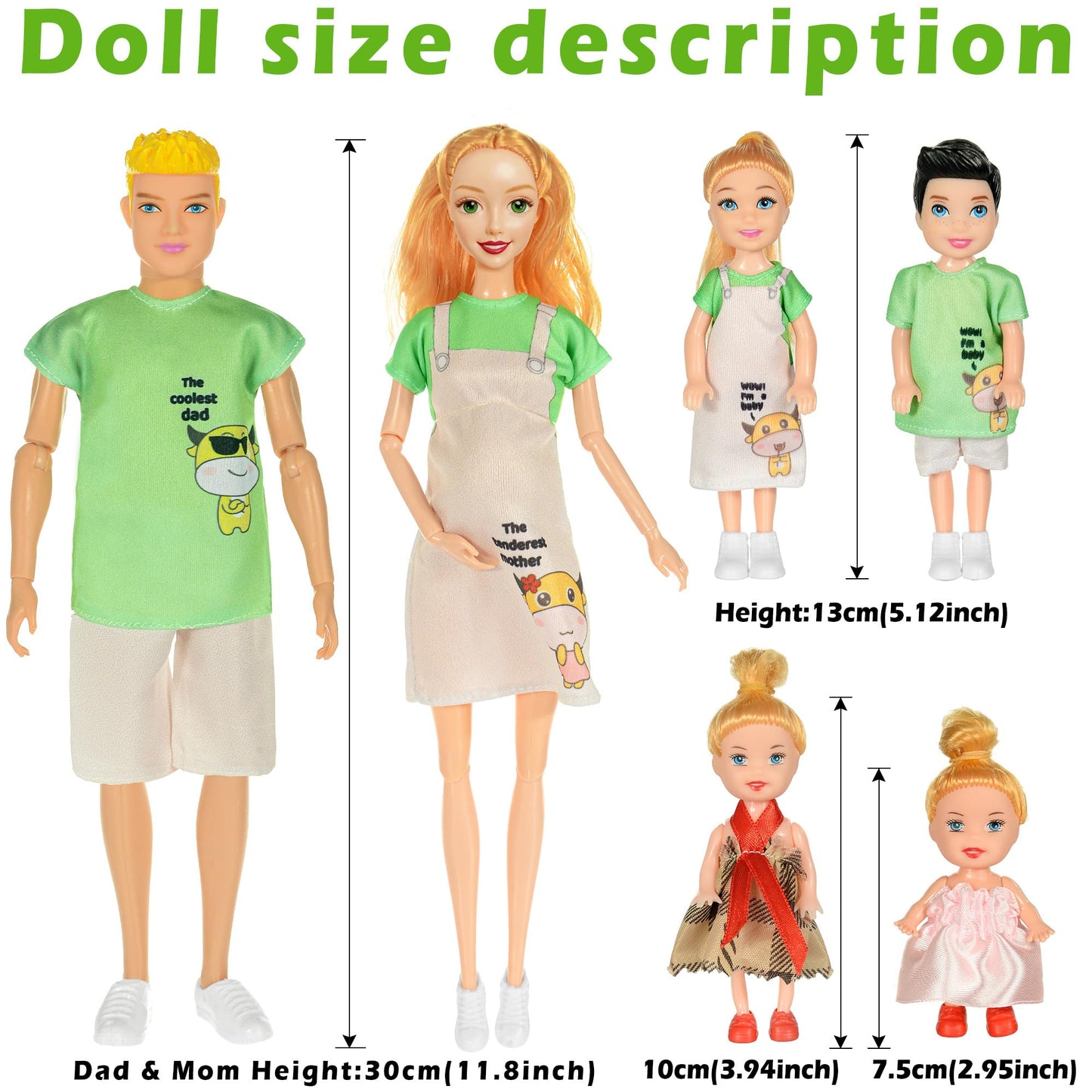 ebuddy Family Dolls Playset with Slide Swing and Baby Stroller - 7 People, Pets & Accessories for 3-12 Years Old Toddler Gift