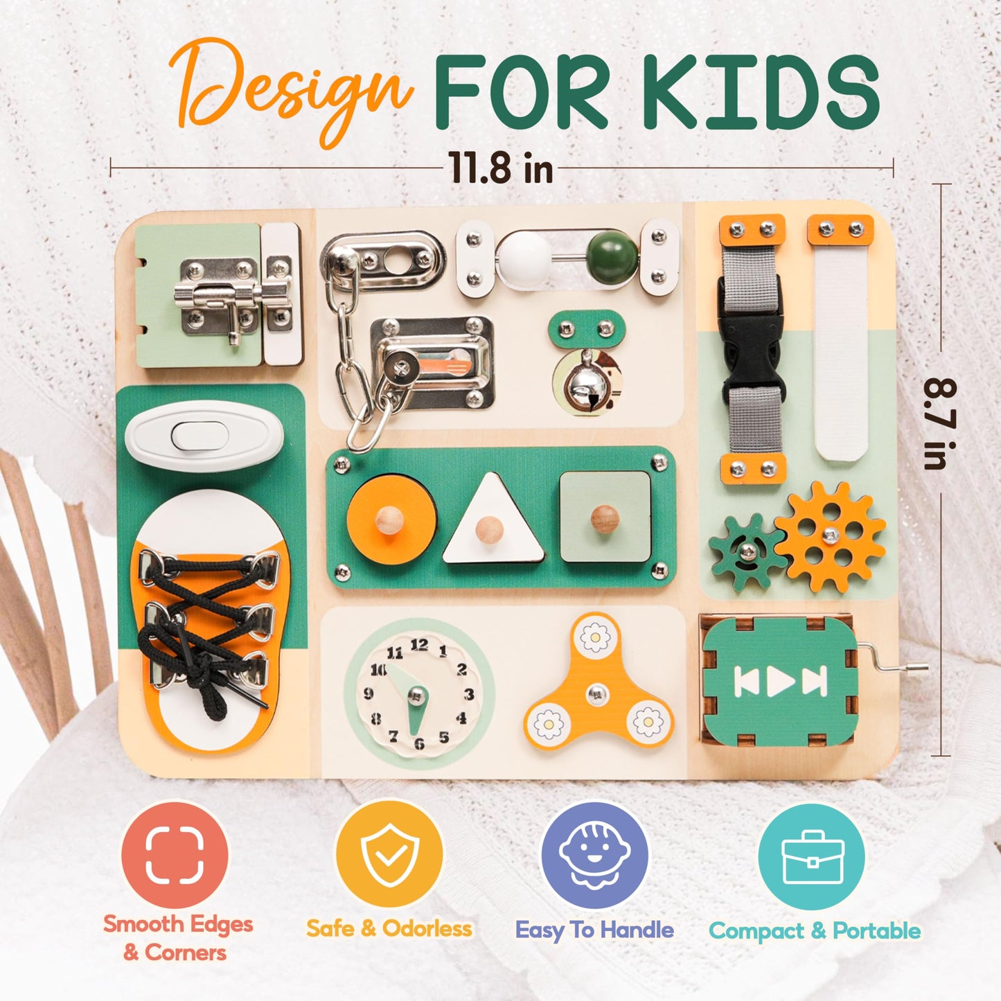 KALOTOYS Busy Board Montessori Toys for 1 2 3 Year Old - Sensory Toys for Toddlers 1-3 - Fine Motor Skills & Early Learning - Montessori Gift for Boys & Girls, Travel-Friendly & Safe