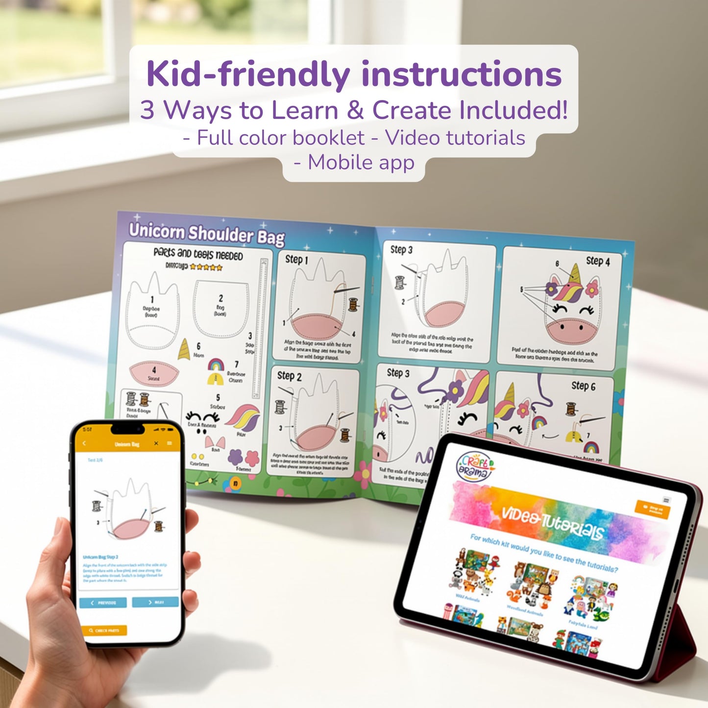 Kids Sewing Kit for Beginners Ages 6-12, Cute Felt Craft Projects with Easy Step by Step Instructions, My First Sewing Kit for Girls and Boys with Pre-Cut Shapes, Educational Learning Activity