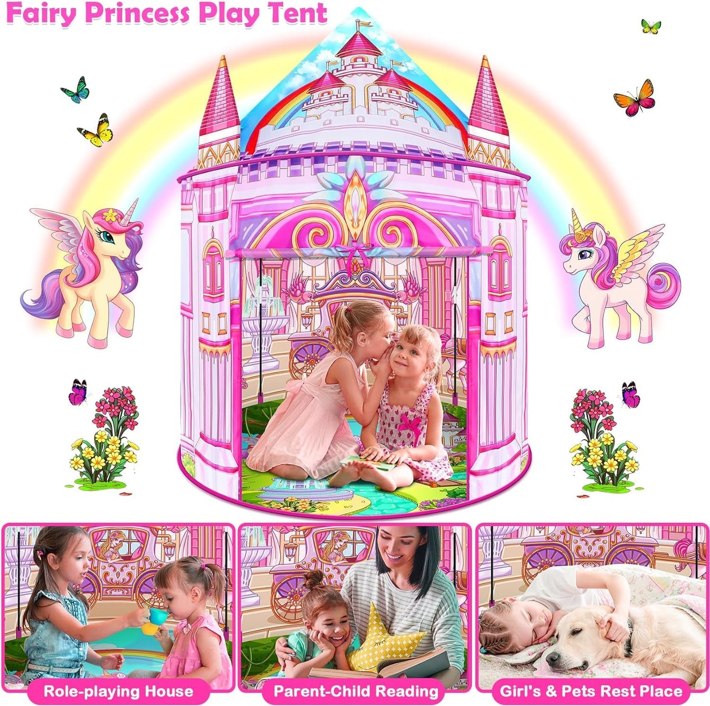 Mnagant Toys for Girls,Large Kids Tent Toddler Girl Toys,Foldable Tent for Kids with Carry Bag Indoor Playhouses,Princess Toy for 3-12 Year Old Girl Castle Playhouse Unicorns Gifts for Girls