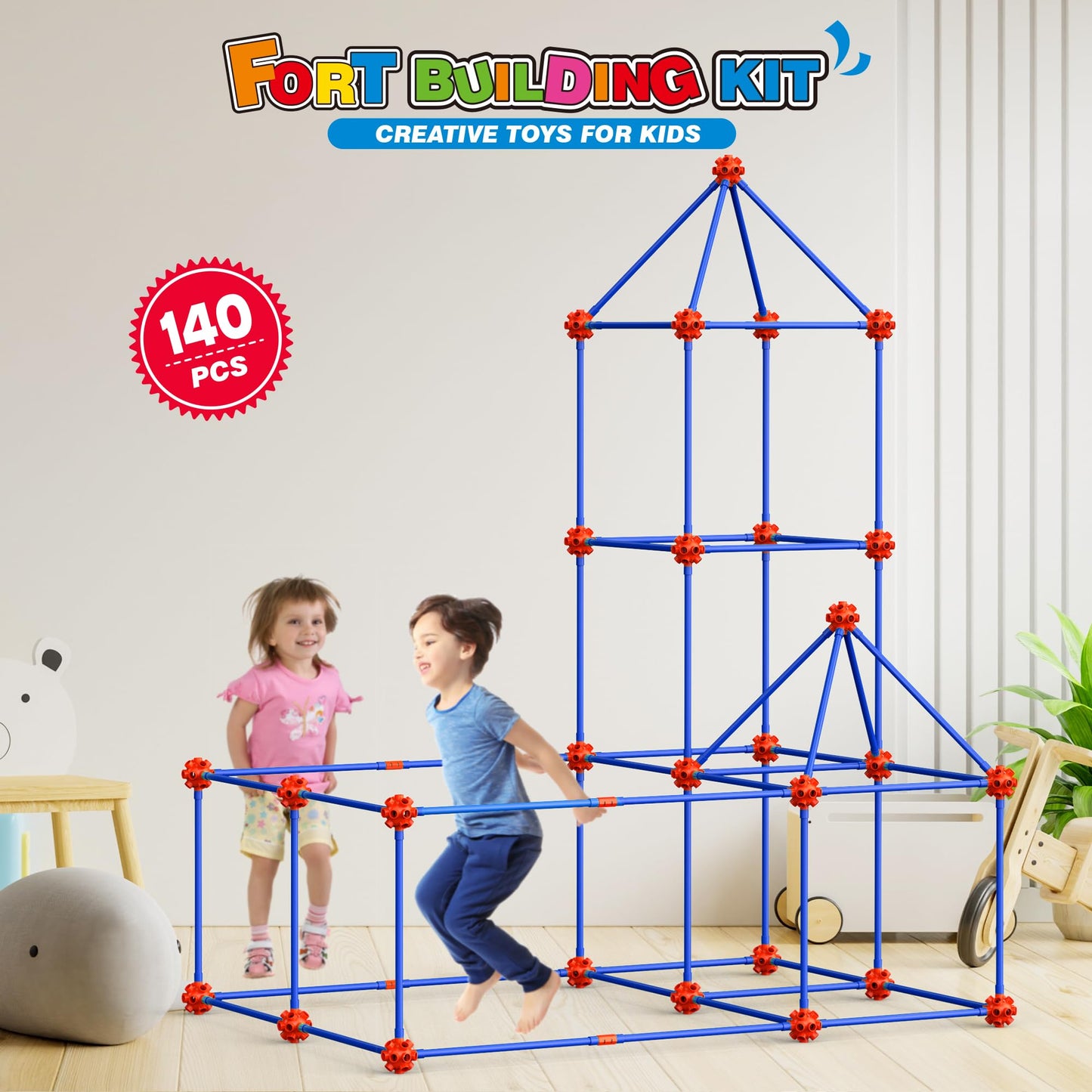 zqiliboyi Fort Building Set for Kids 4-8, 140pcs Educational Toys Play Sets, Large Creative DIY STEM Fort Making Set Indoor & Outdoor,Tunnels and PlayTent Construction Castles for Gift Boy or Girl