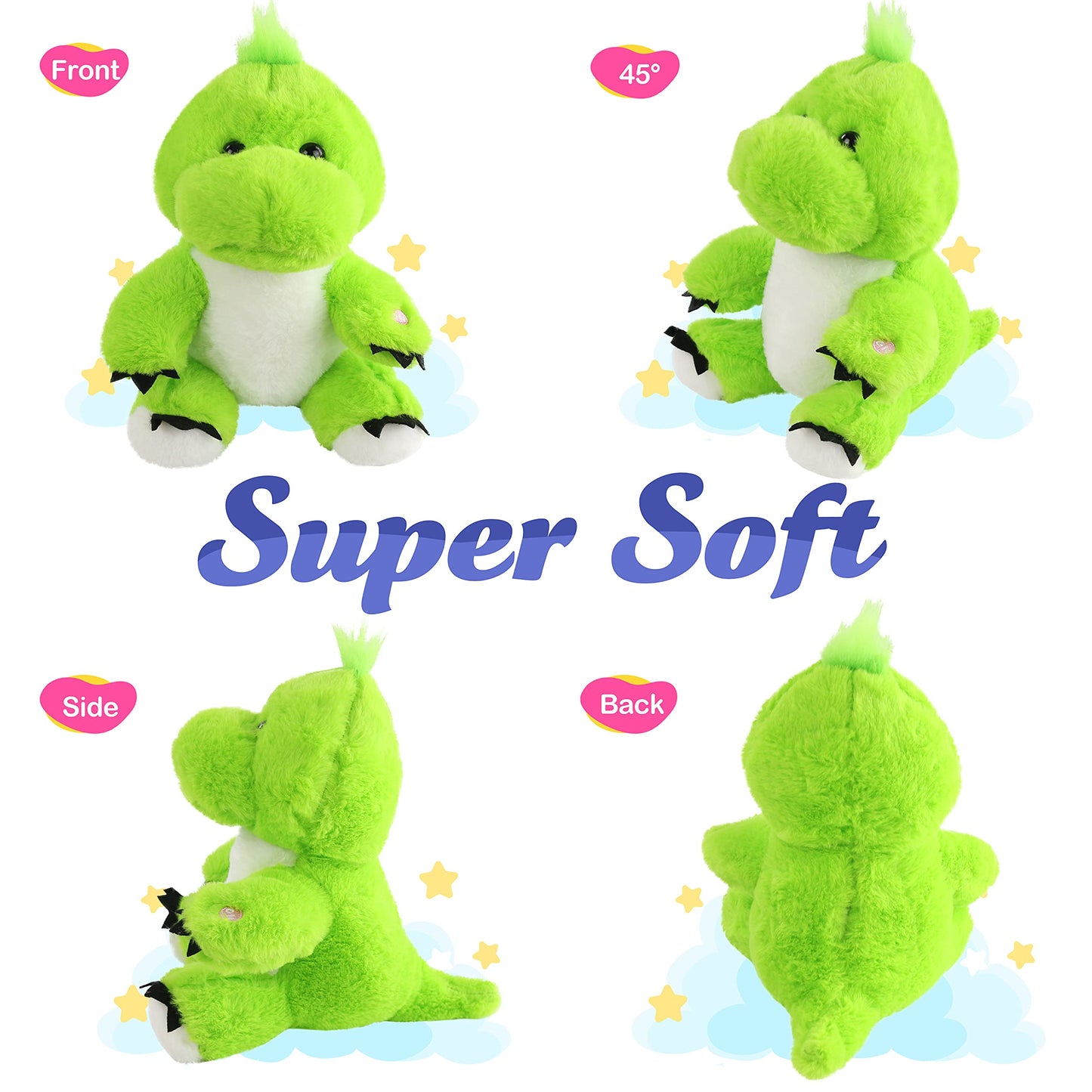 BSTAOFY 11'' Light Up Dinosaur Stuffed Animals Cute LED T-Rex Soft Plush Toy Glow in the Dark Gifts for Kids Boys Girls Valentines Birthday Holiday, Green
