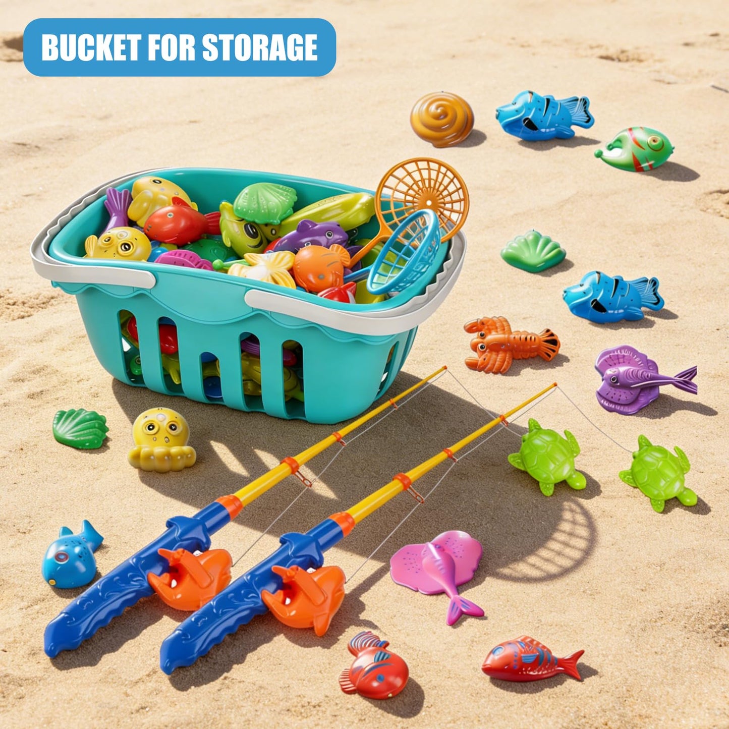 Doloowee Magnetic Fishing Game Bath Pool Toys for Toddlers 3-5,48pcs Fishing Toys Game Floating Fish Magnet Pole Rod Net Education Teaching and Learning for Kids Age 3-6 4-8