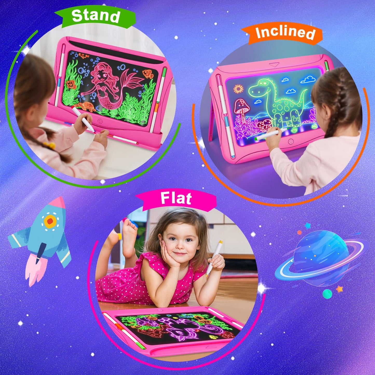 Ultimate LED Drawing Board for Kids Ages 5-7, Girls Toys Age 6-8, Christmas Birthday Gifts, Light Up Tracing Pad, 9 Double-Sided Cards, 6 Markers, Arts Crafts Learning Toy, Magic Doodle Writing Tablet