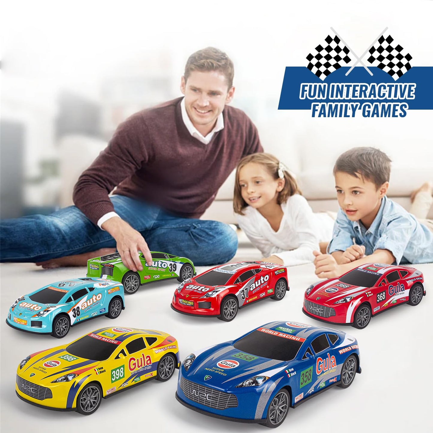 YEQOIZ Race Toy Cars for Toddler Boys Girls 7 Inch Friction Powered Trucks for Kids Ages 3 4 5 6 7 8 Years Old Stocking Stuffers for Kids - 6Pack