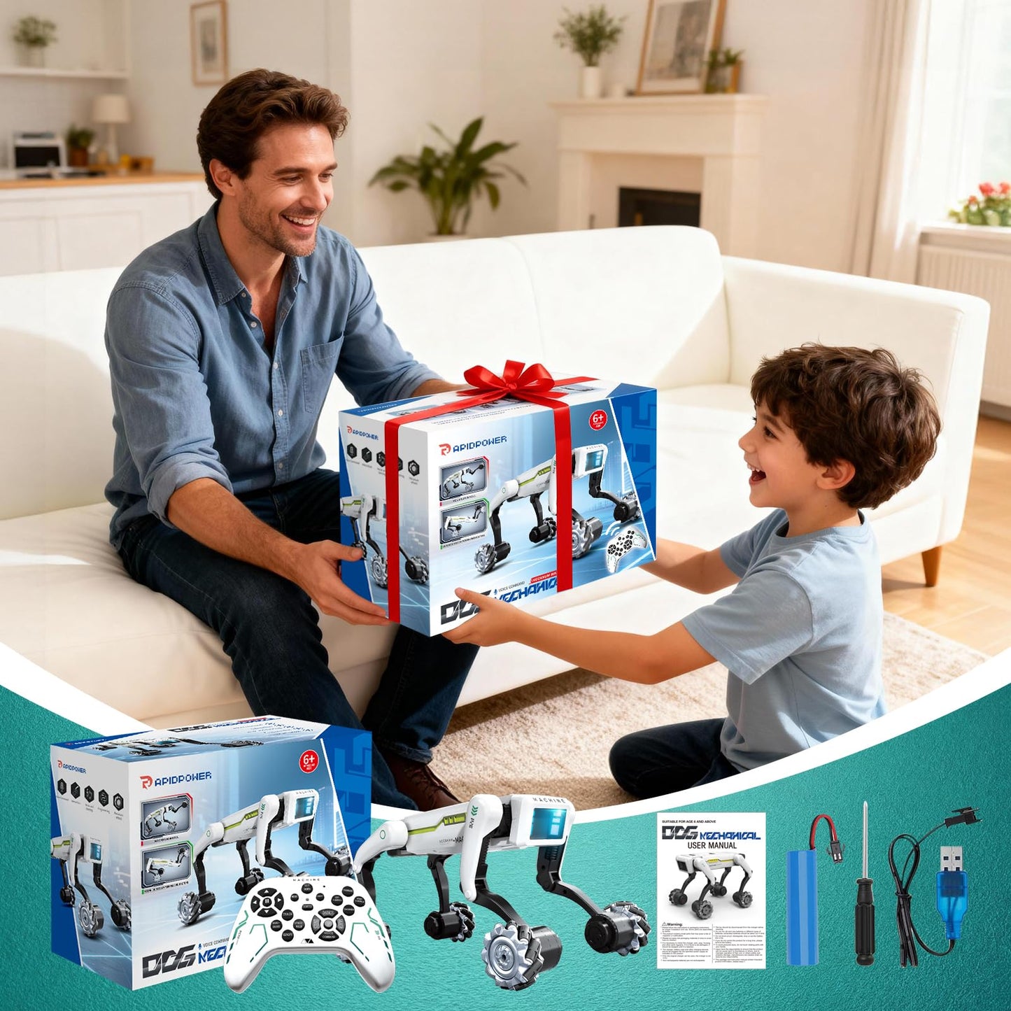 WEACFUS Smart Robot Dog for Kids, 30+ Bionic Actions, Voice & Remote Control, Programmable Moves, All-Terrain Stunt Pet Toy, Robotic Dog Toy for Boys Ages 5 6 7 8 9 10+ Birthday Gifts