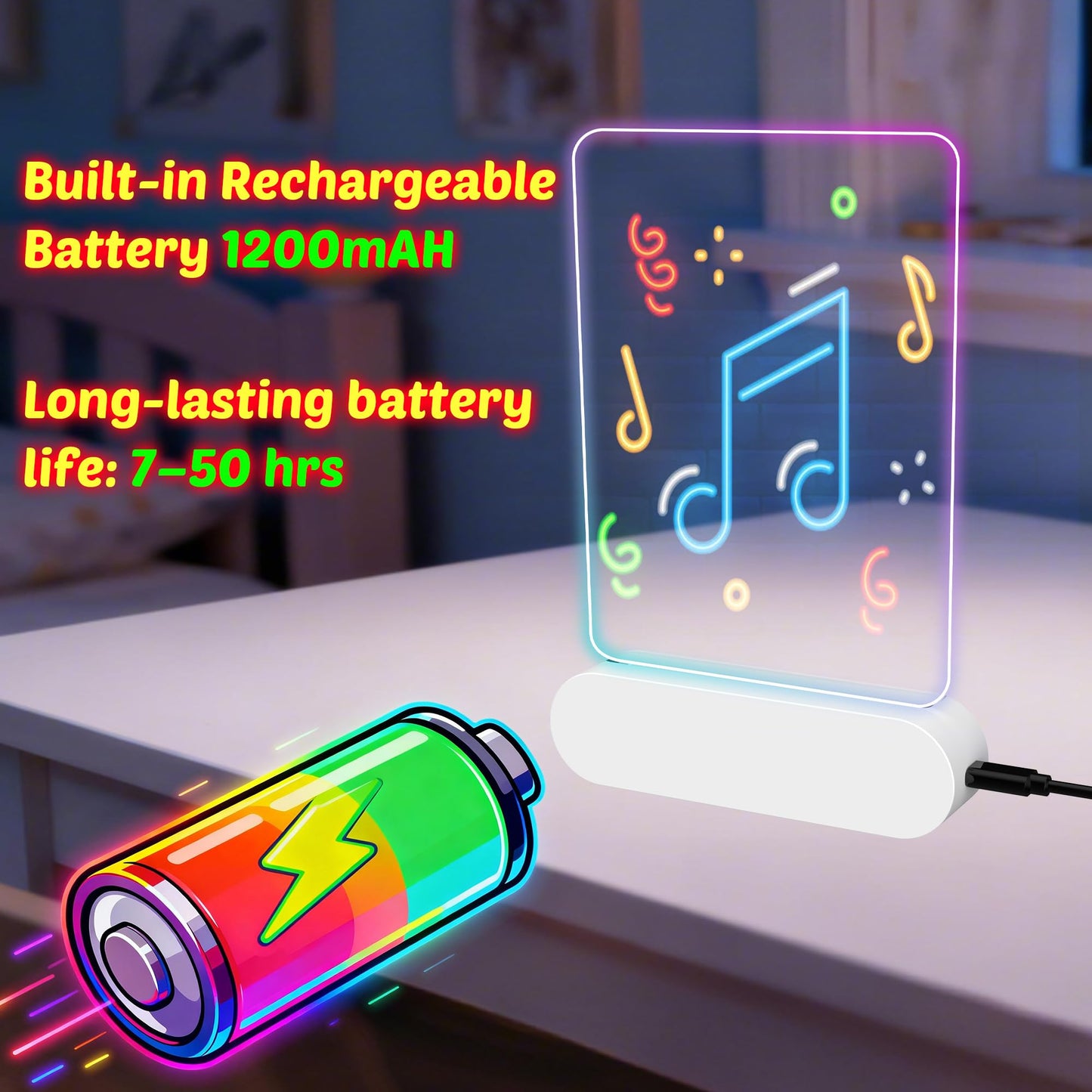 MOKOQI Rechargeable LED Drawing Board | Cordless LED Note Message Board for Kids，DIY Kids Own Night Light | Dry Erase Writing Board | Easter Birthday Gifts for Girls Boys 6-8