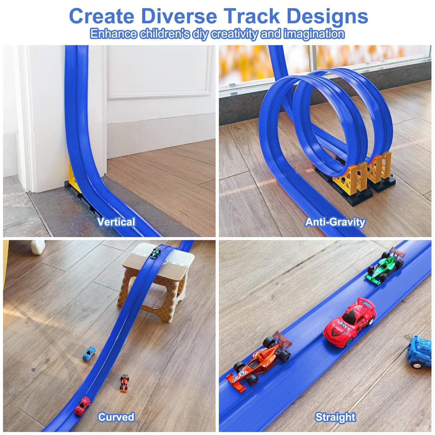 Flexible Race Car Track for Kids: 15 FT DIY Toy Car Track with Suction Cups, Roll-Up Portable Racetrack for Smooth Surfaces, Compatible with 1/64 DieCast Cars, Gift for Boys Girls Ages 3+