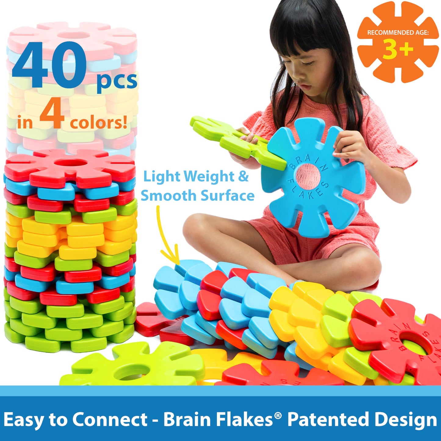 Brain Flakes 40 Piece Big Clicks Set - A Great Stem Toy for Both Boys and Girls