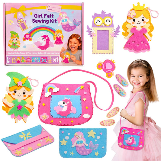 CiyvoLyeen Girl Sewing Kit for Kids -Easy & Fun Felt Sewing Crafts with Instructions, Arts and Crafts Gift, Play and Learn My First Sewing Kit for Ages 6 7 8 9 10 11 12