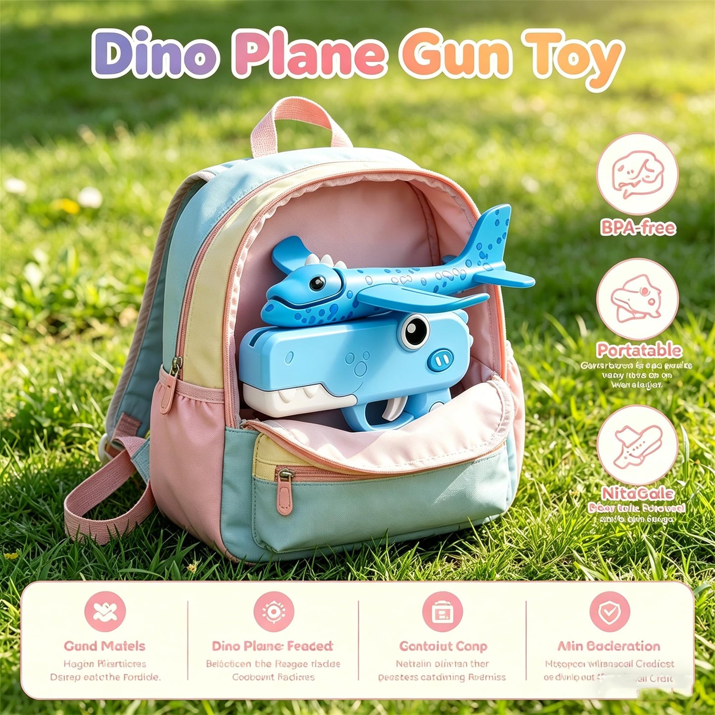 Cute Dinosaur Airplane Launcher Toy -Boxed Version, 8'' Foam Glider Plane - Outdoor Flying Catapult Toy - Fun Birthday Gifts, Easy to Launch Foam Aircraft (Blue)