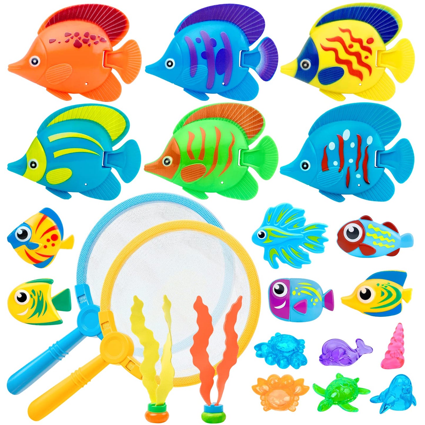 Korlon Tec 23 Pcs Pool Toys for Kids, Bath Toys Dive and Grab Fishing Game Set, Diving Toys for Summer Pool Swimming Bath Time