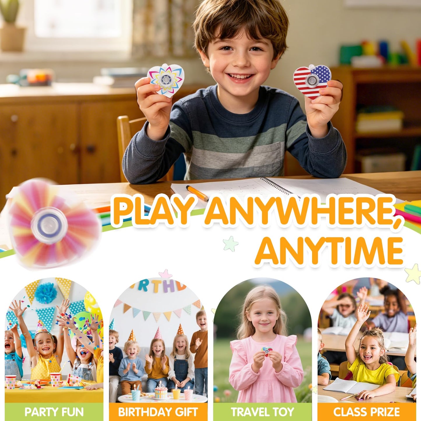 Heart Fidget Spinner Party Favors, 30 Pack, 2-in-1 Sensory Rotating Pendant Toys, Stress Reducer for Kids and Adults, Autism Anxiety Relief, Classroom Rewards