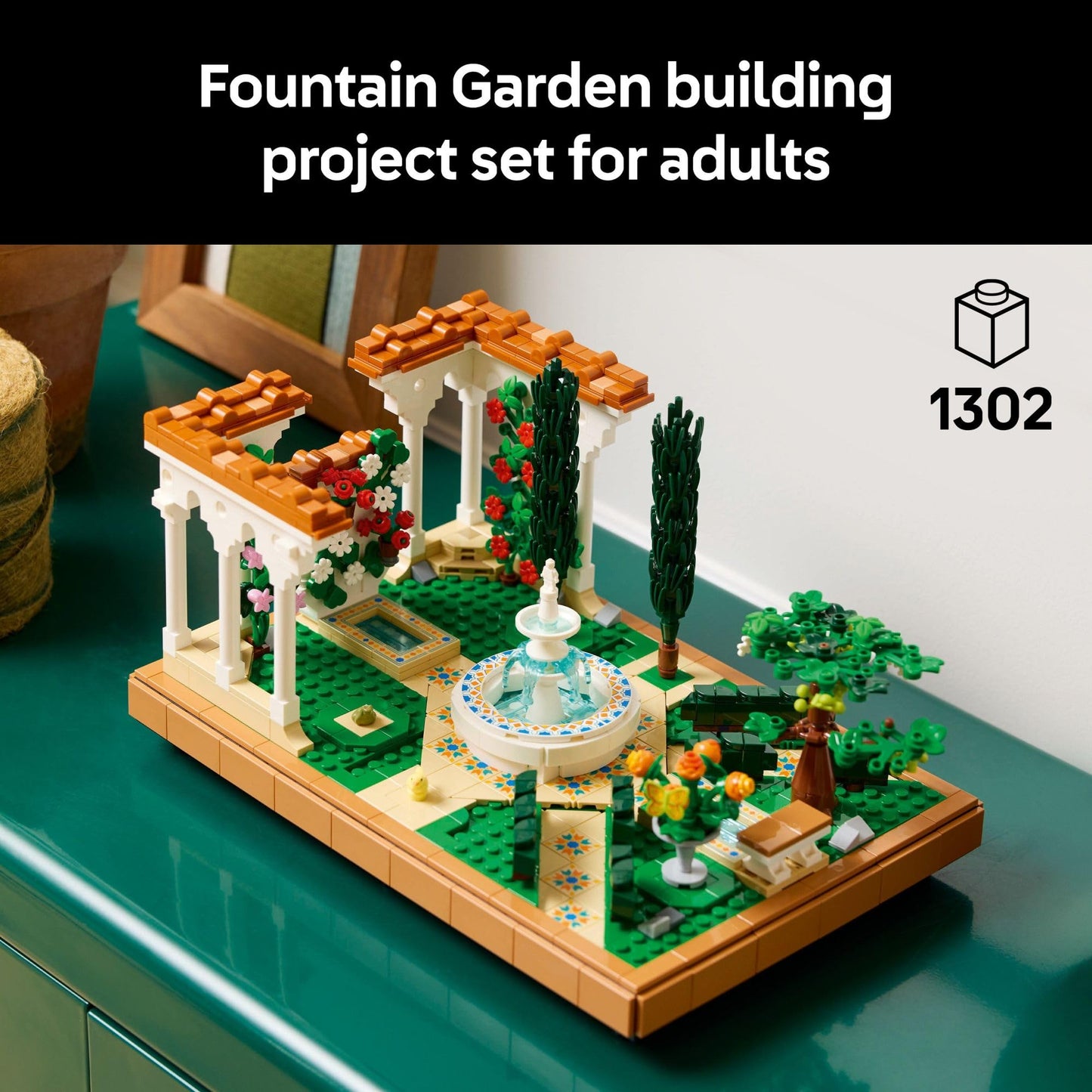 LEGO Icons Fountain Garden Building Set - DIY Kit for Adults, Ages 18+ - Miniature Craft Building Blocks for Home Decor, Display - Gift for Birthdays - with Cypress Trees and Grape Vines - 10359