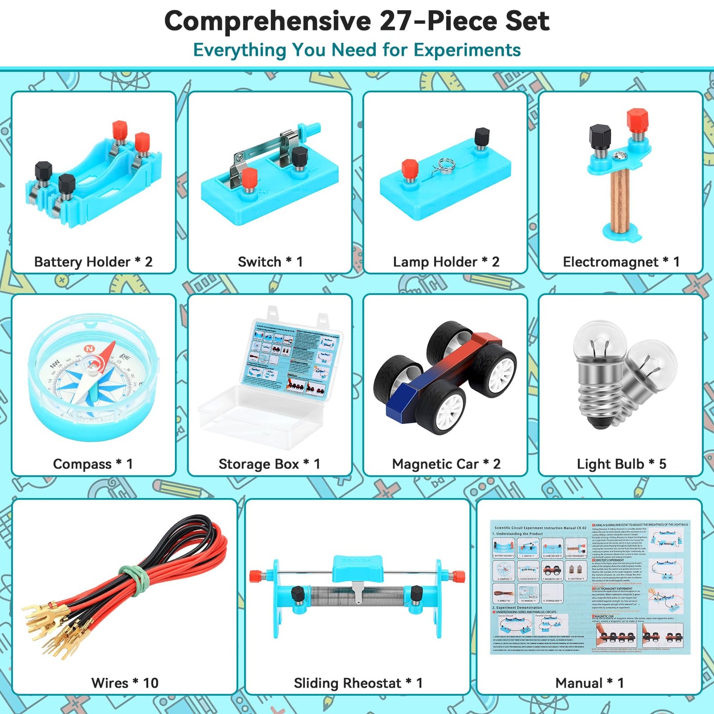Ransanx STEM Physics Science Lab Kit for Kids, Electricity & Magnetism Experiments, Circuit Learning Set for Ages 8-16