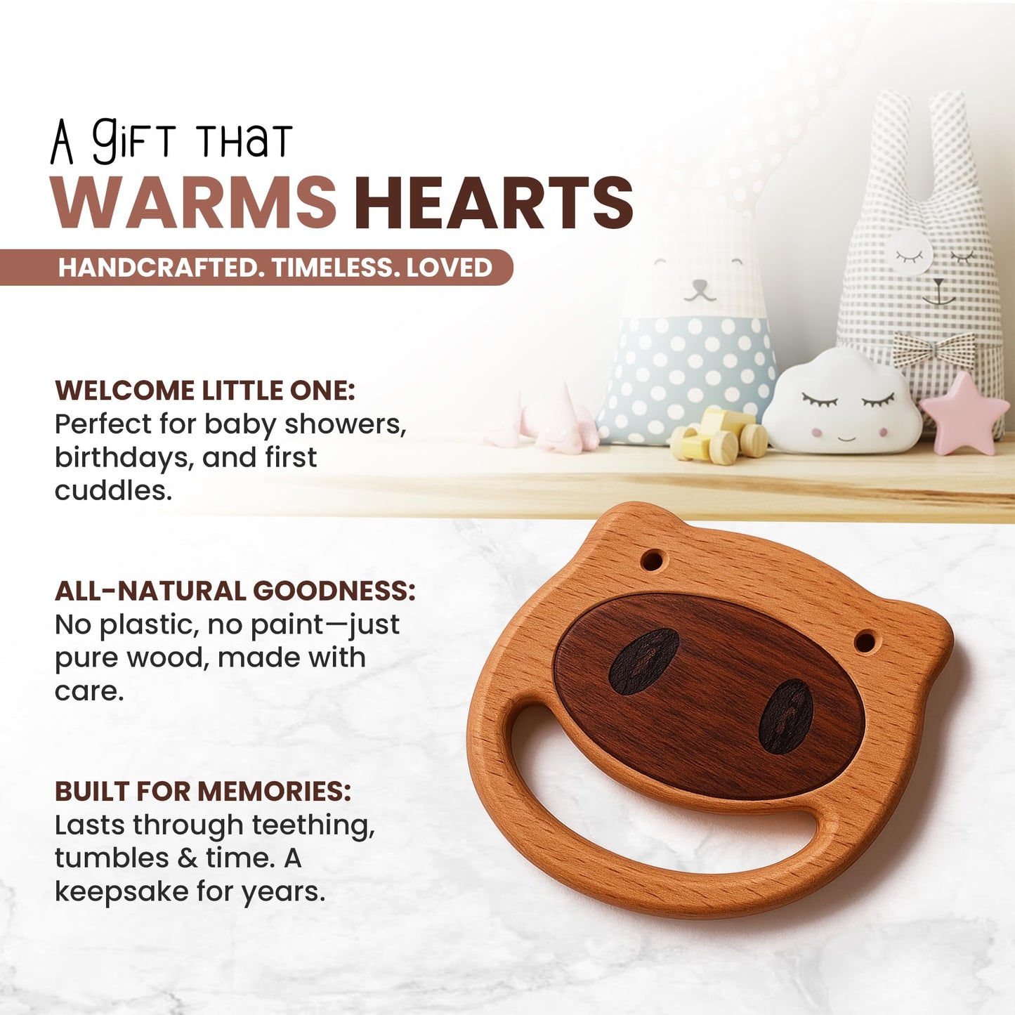 First Baby Rattle for Newborn (0–3 Months) – Natural Wooden Sensory Toy for Babies – Gentle Rattle Sound, Safe First Handheld Infant Toy Gift