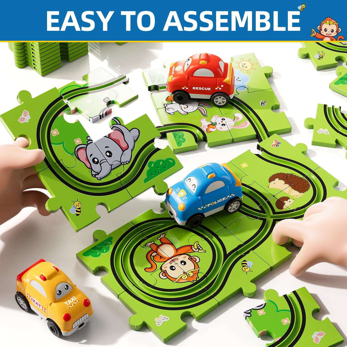 Bennol Toddler Car Toys Gifts for 2 3 4 5 Year Old Boys 73PCS Jigsaw Puzzle Race Track Car Set Toys for Kids Toddlers 1-3 2-4 3-5 4-6 Puzzle Race Car Tracks Birthday Gifts for 2 3 4 5 Year Old Boy